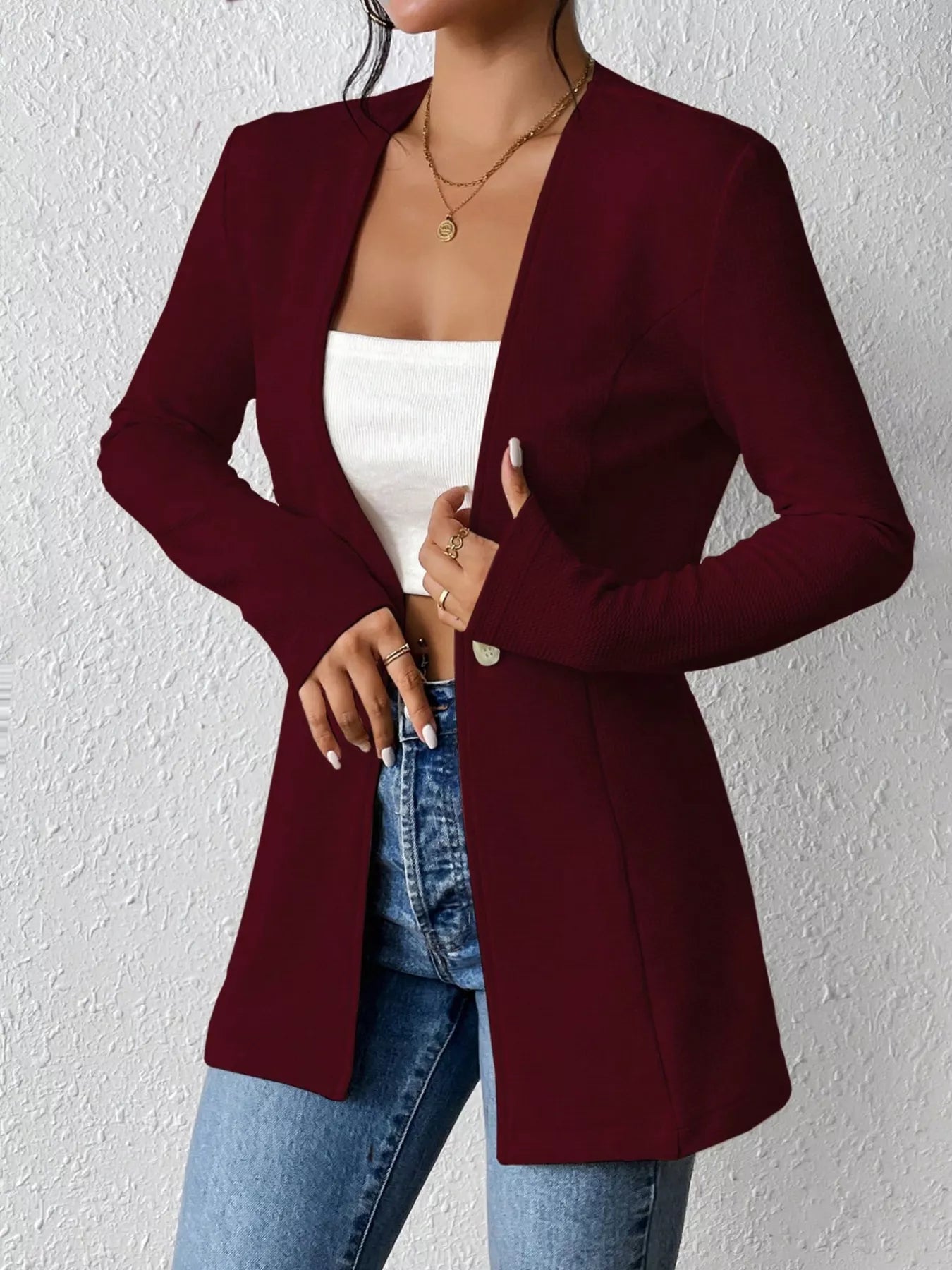 One Button Long Sleeve Blazer - Be Bliss Boutique