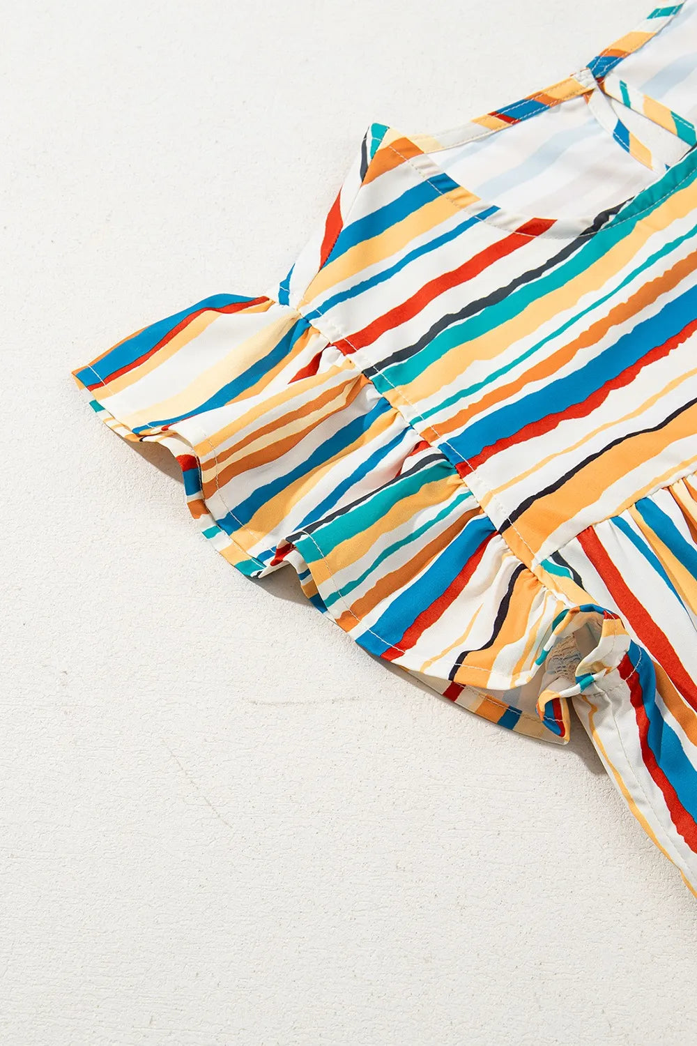 Multicolor Striped Flutter Sleeve Blouse - Be Bliss Boutique