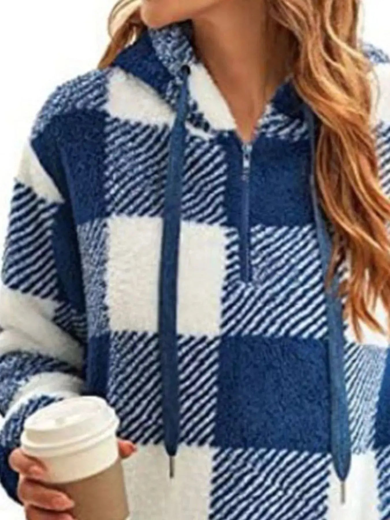 Plus Size Plaid Drawstring Sherpa Hoodie - Be Bliss Boutique