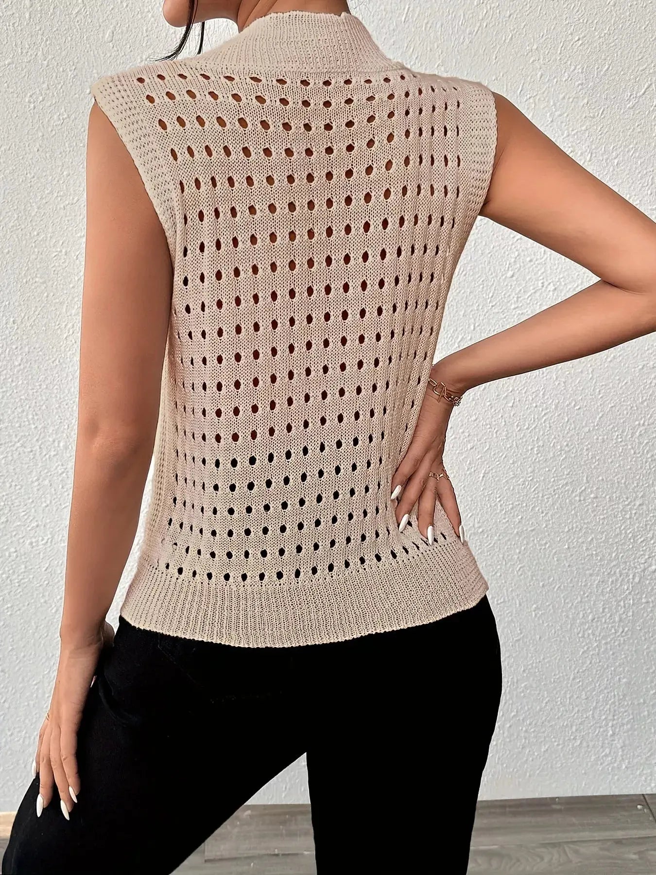 Hollow Out Round Neck Knit Sweater Tank - Be Bliss Boutique