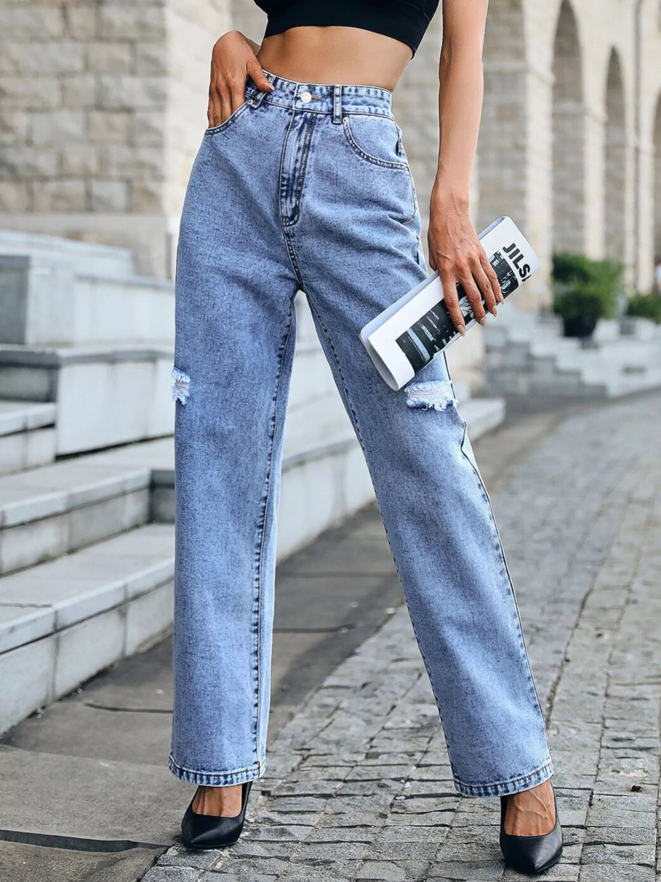 Distressed High Waist Jeans - Be Bliss Boutique