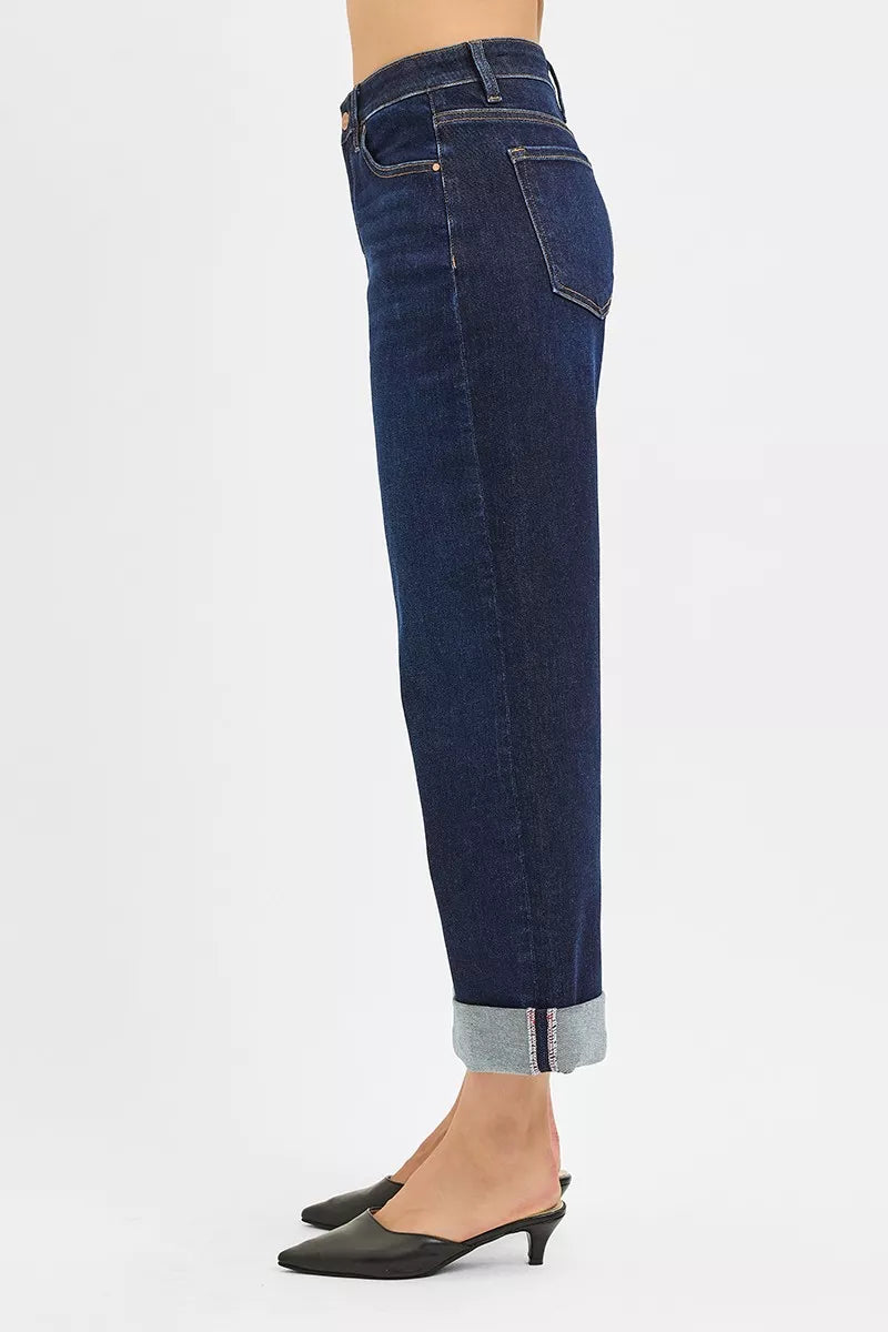 RISEN Mid Rise Fit Ankle Wide Roll Up Jeans - Be Bliss Boutique