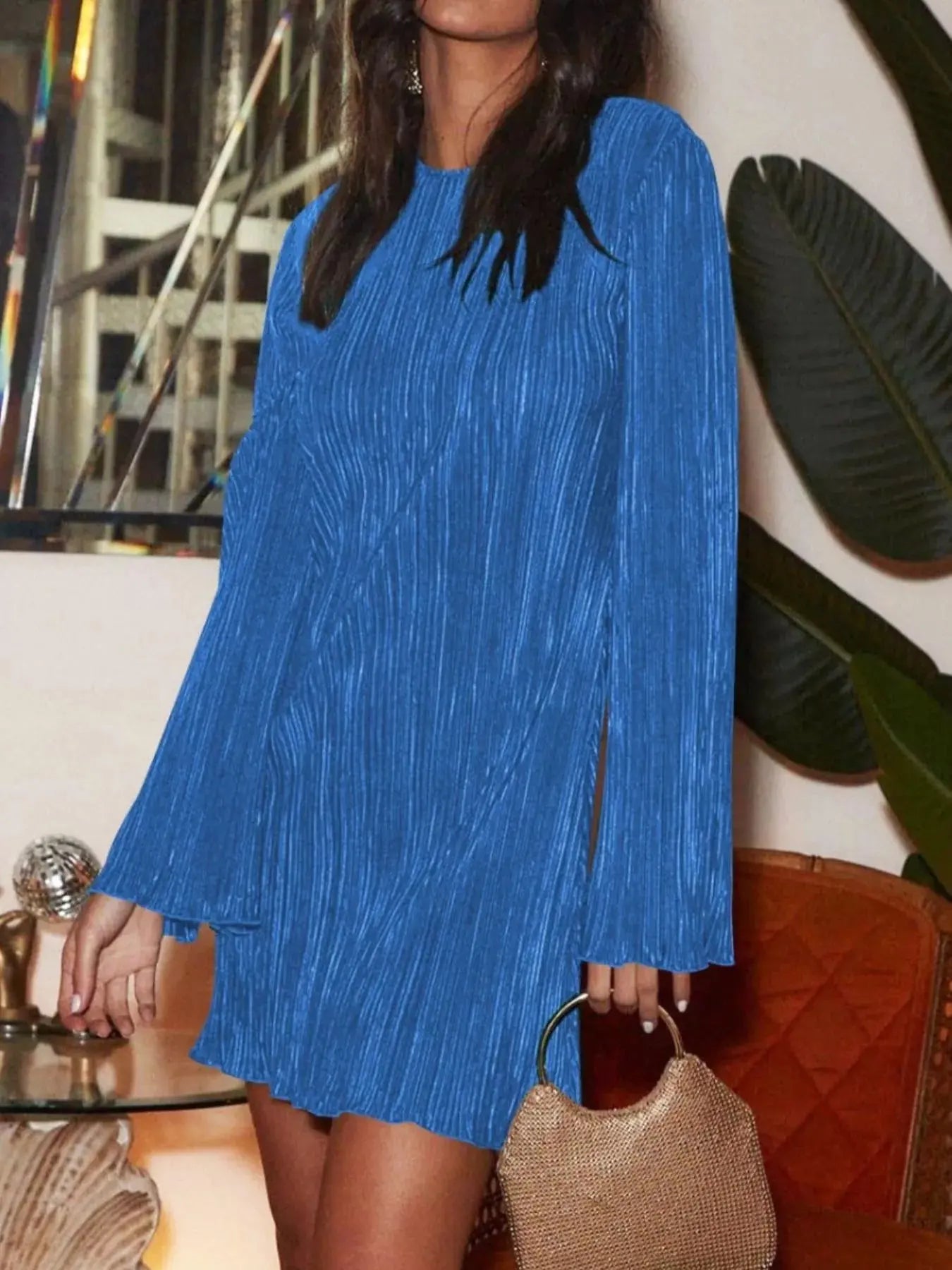 Cutout Back Flare Sleeve Dress - Be Bliss Boutique