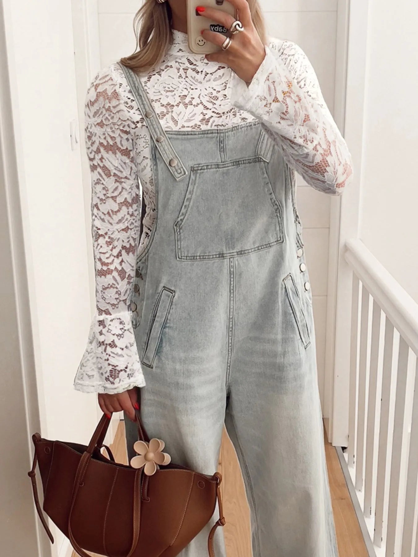 Lace Crochet Bell Sleeve Mock Neck Blouse - Be Bliss Boutique