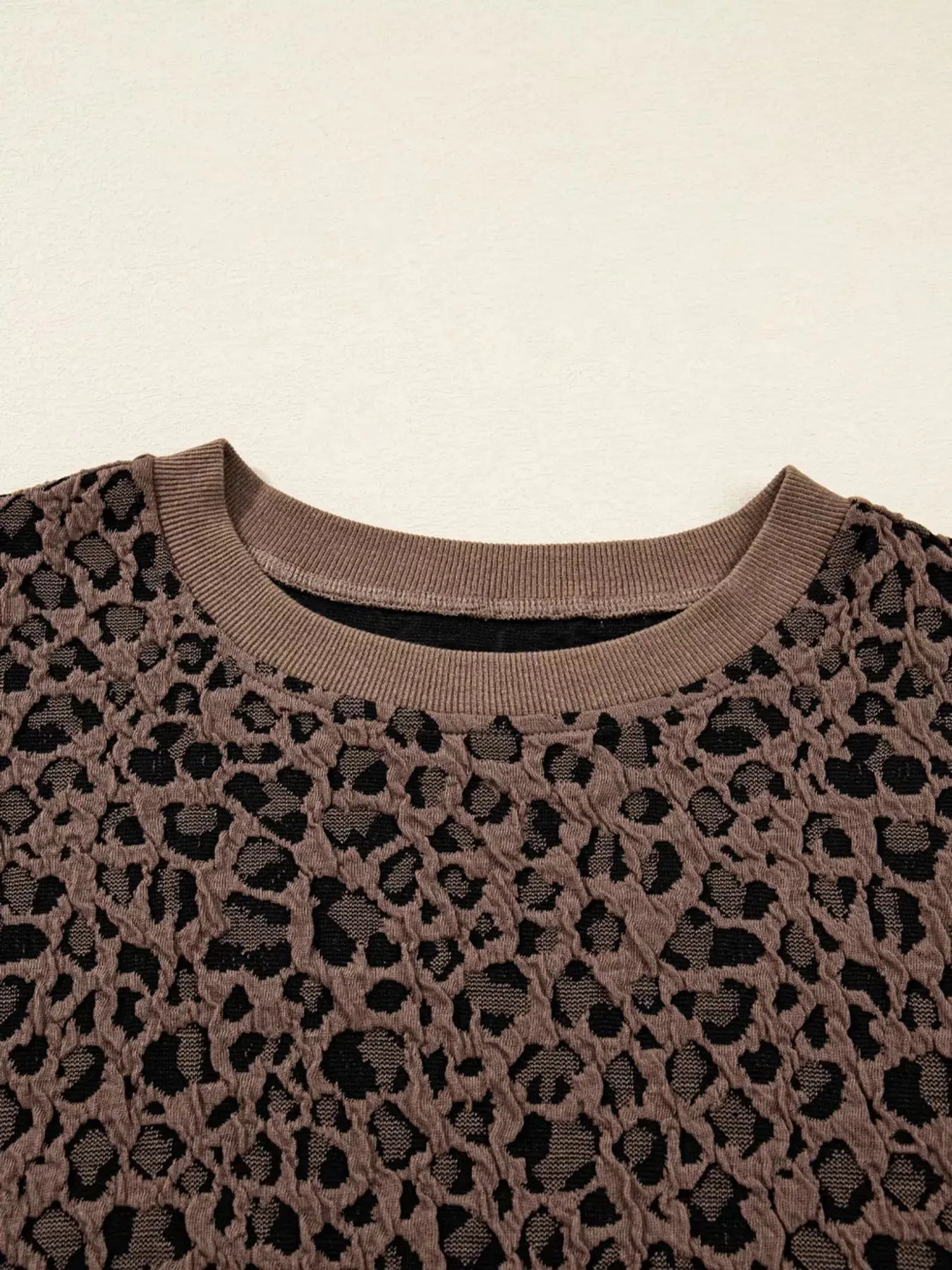 Ribbed Trim Leopard Print Long Sleeve Top - Be Bliss Boutique