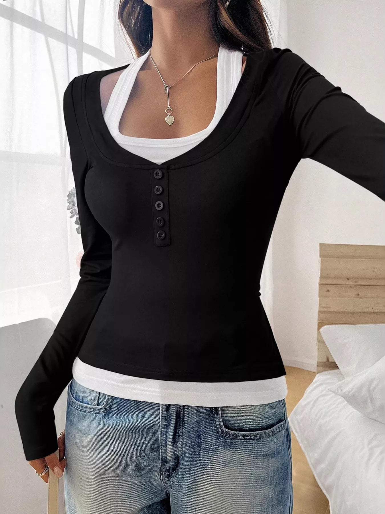 Scoop Neck Long Sleeve T-Shirt - Be Bliss Boutique