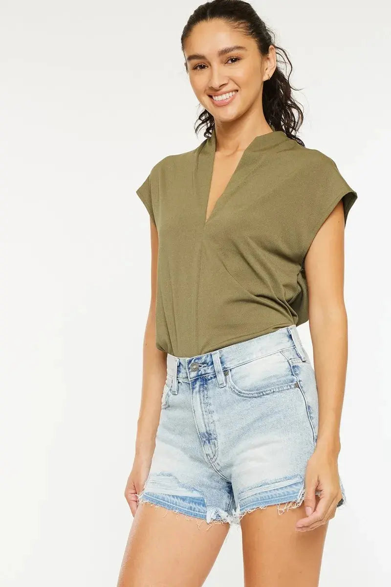 High Rise Raw Hem Kancan Denim Shorts - Light Wash - Be Bliss Boutique