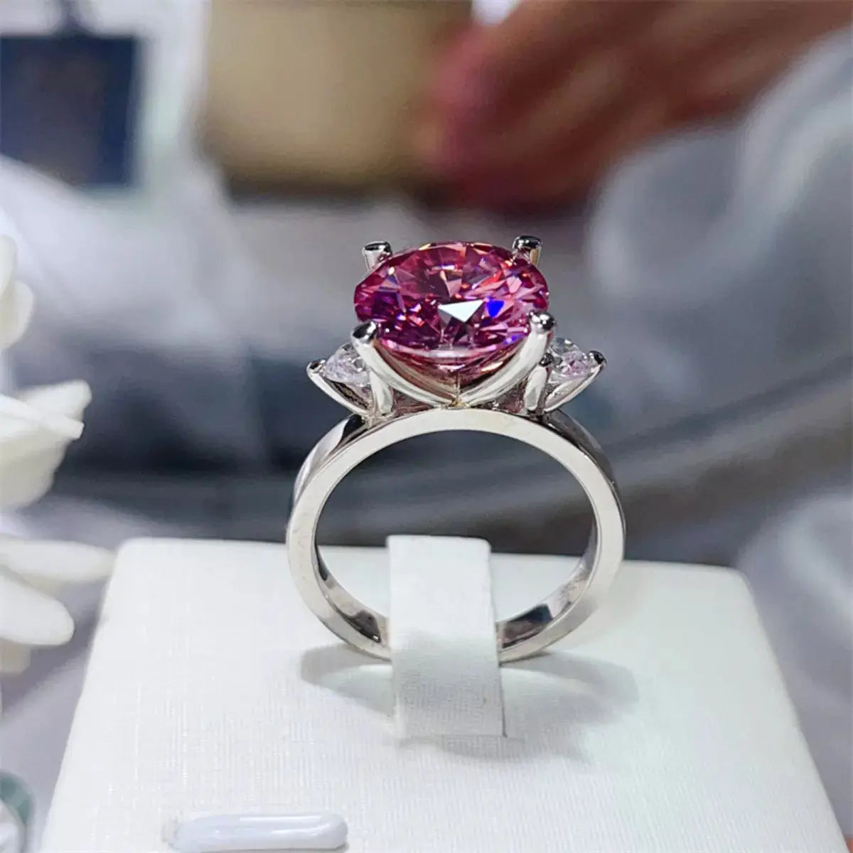 925 Sterling Silver Pink 5 Carat Moissanite Ring - Be Bliss Boutique