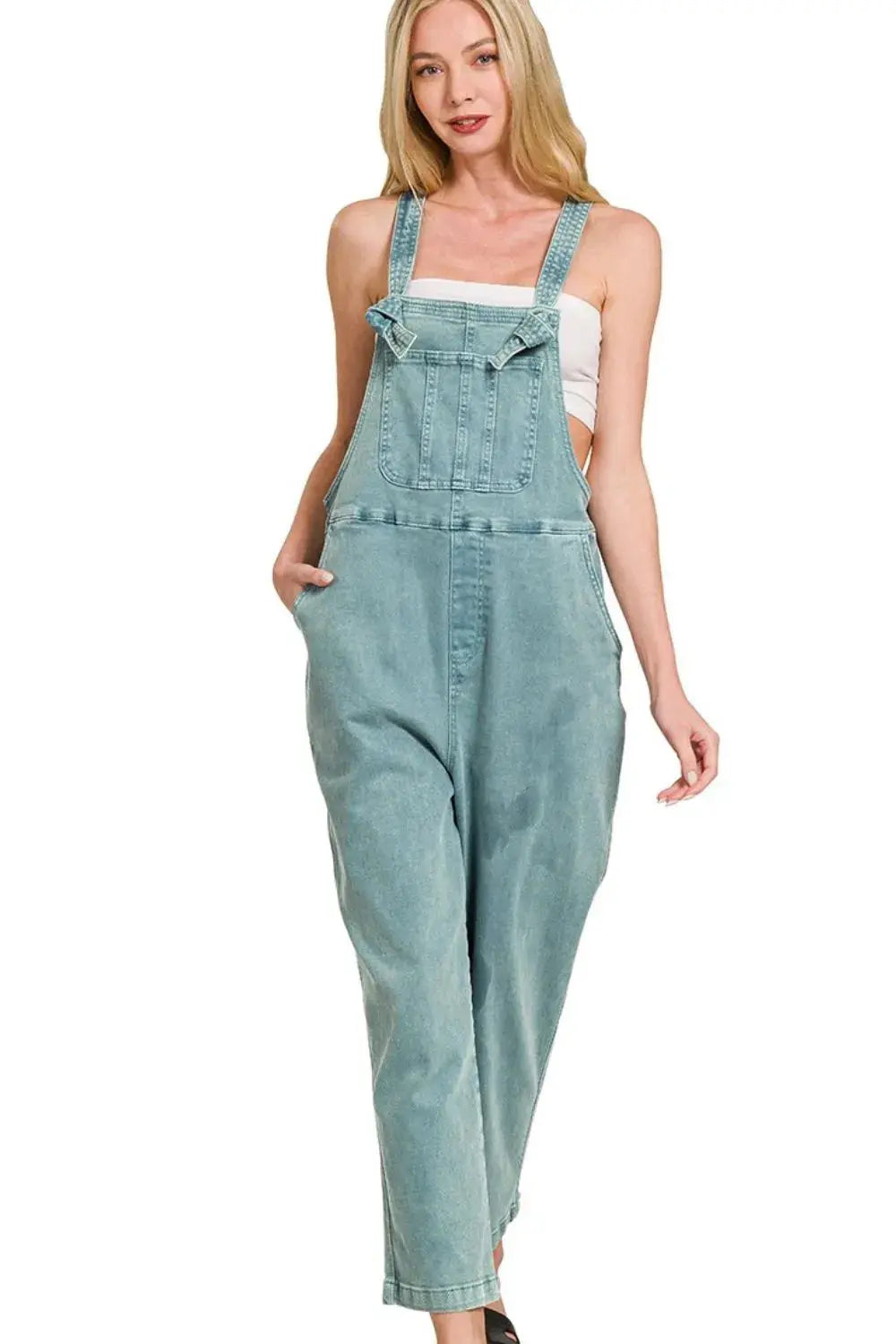 Zenana Washed Knot Strap Relaxed Fit Overalls - Be Bliss Boutique