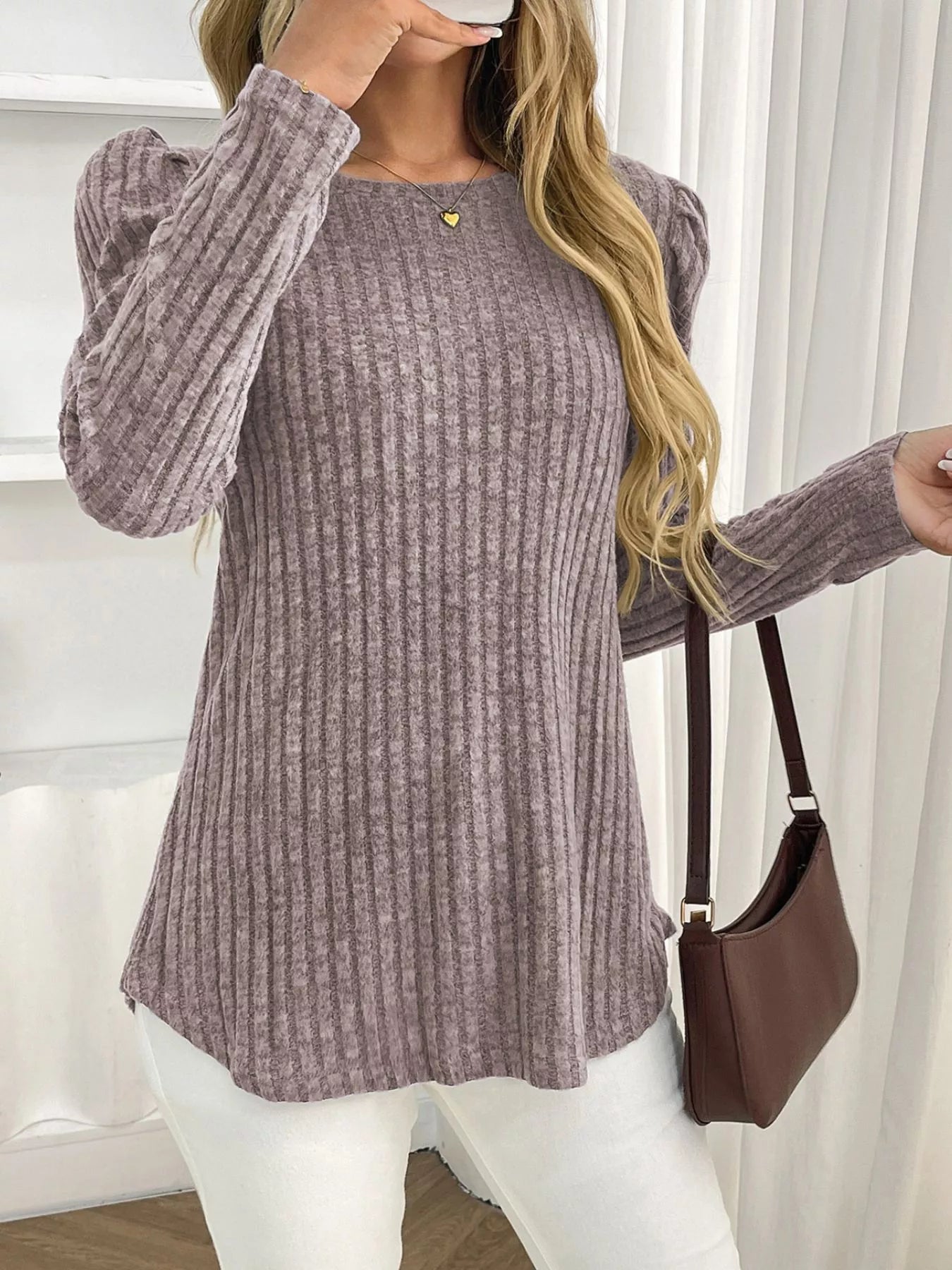 Round Neck Puff Sleeve T-Shirt - Be Bliss Boutique