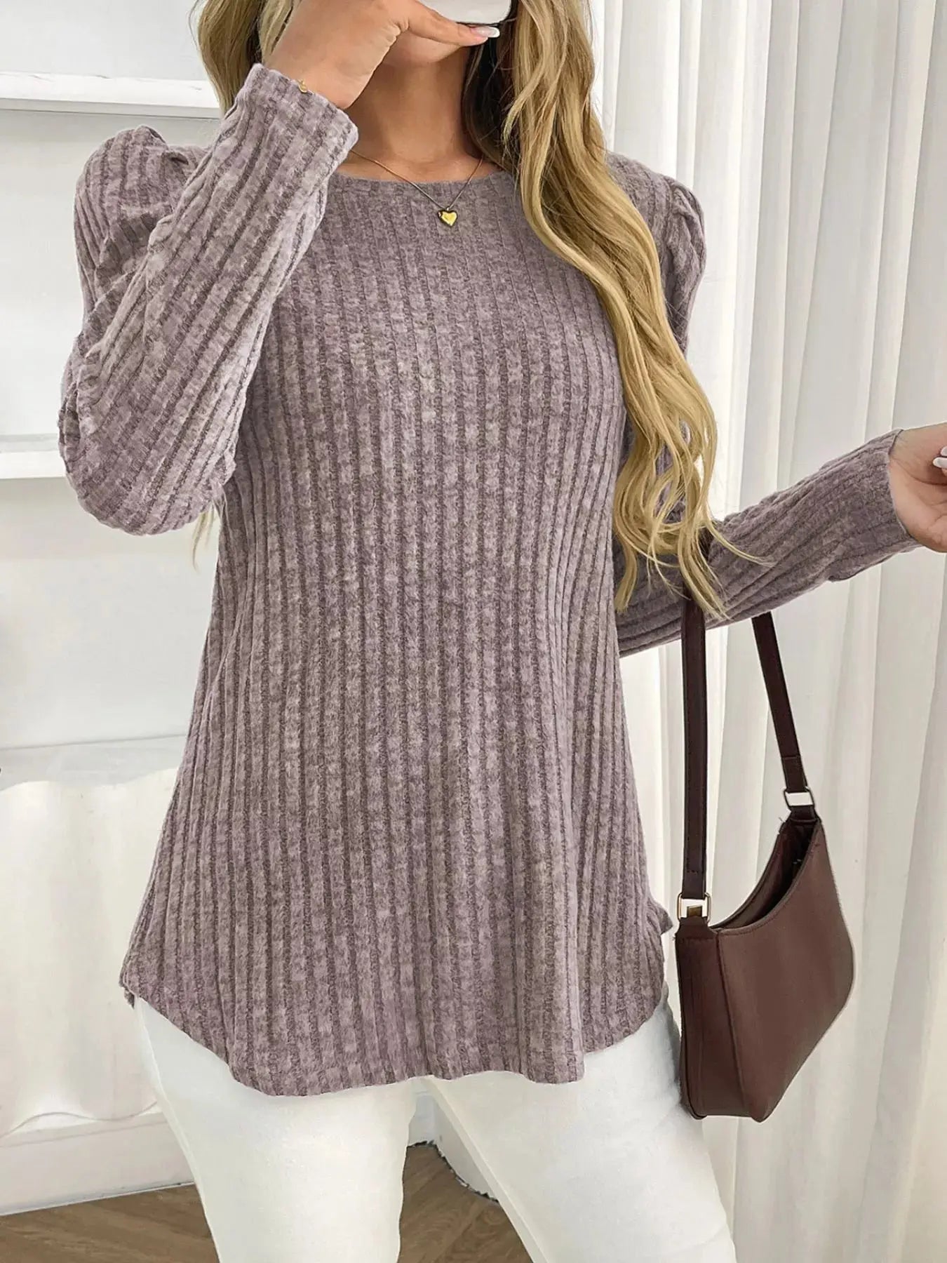 Round Neck Puff Sleeve T Shirt - Be Bliss Boutique