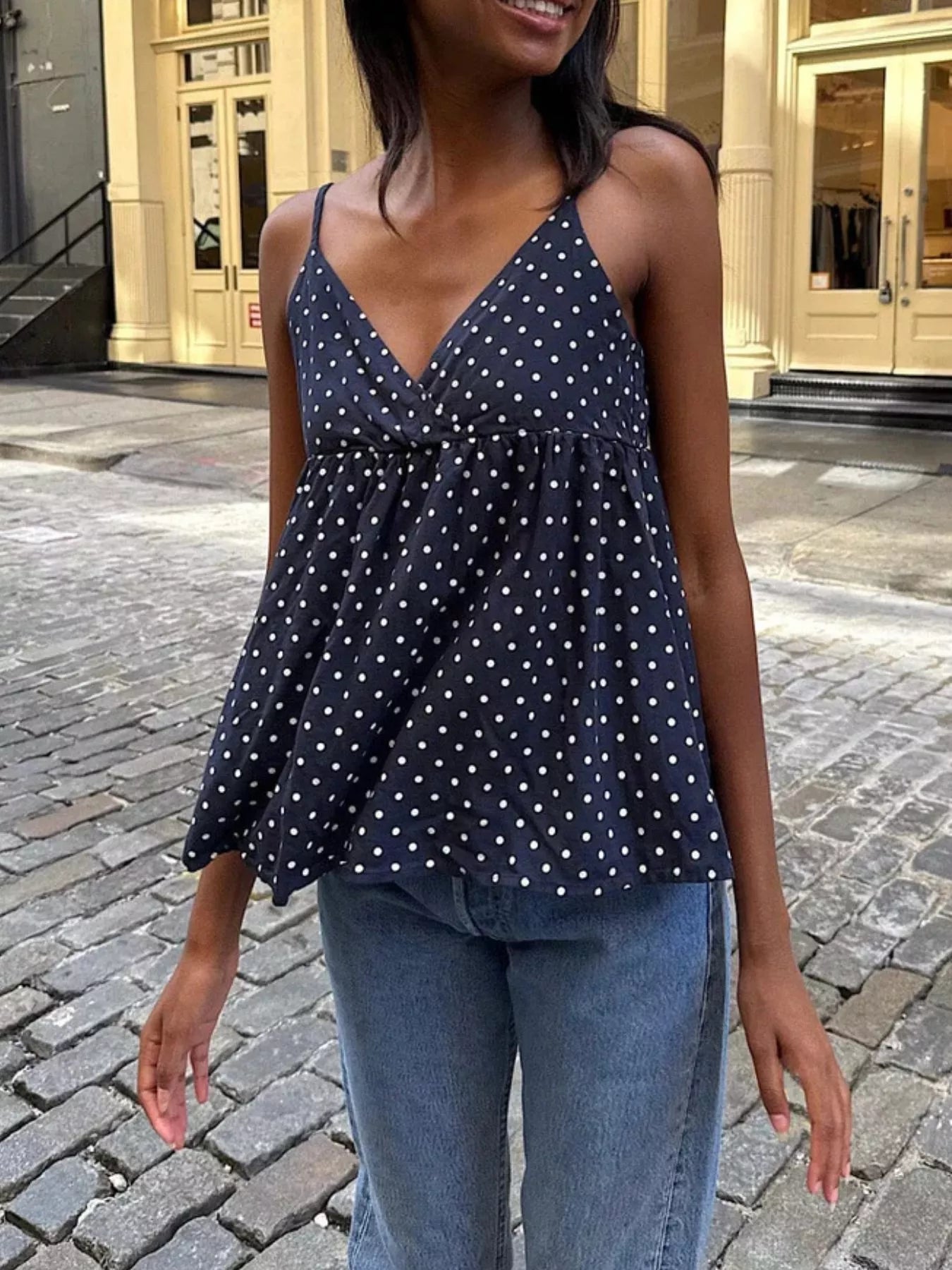 Polka Dot Flowy V Neck Cami Top - Be Bliss Boutique