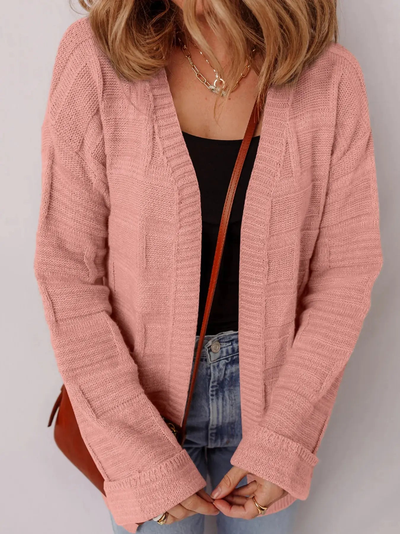 Textured Knit Open Front Cardigan with Pockets - Be Bliss Boutique