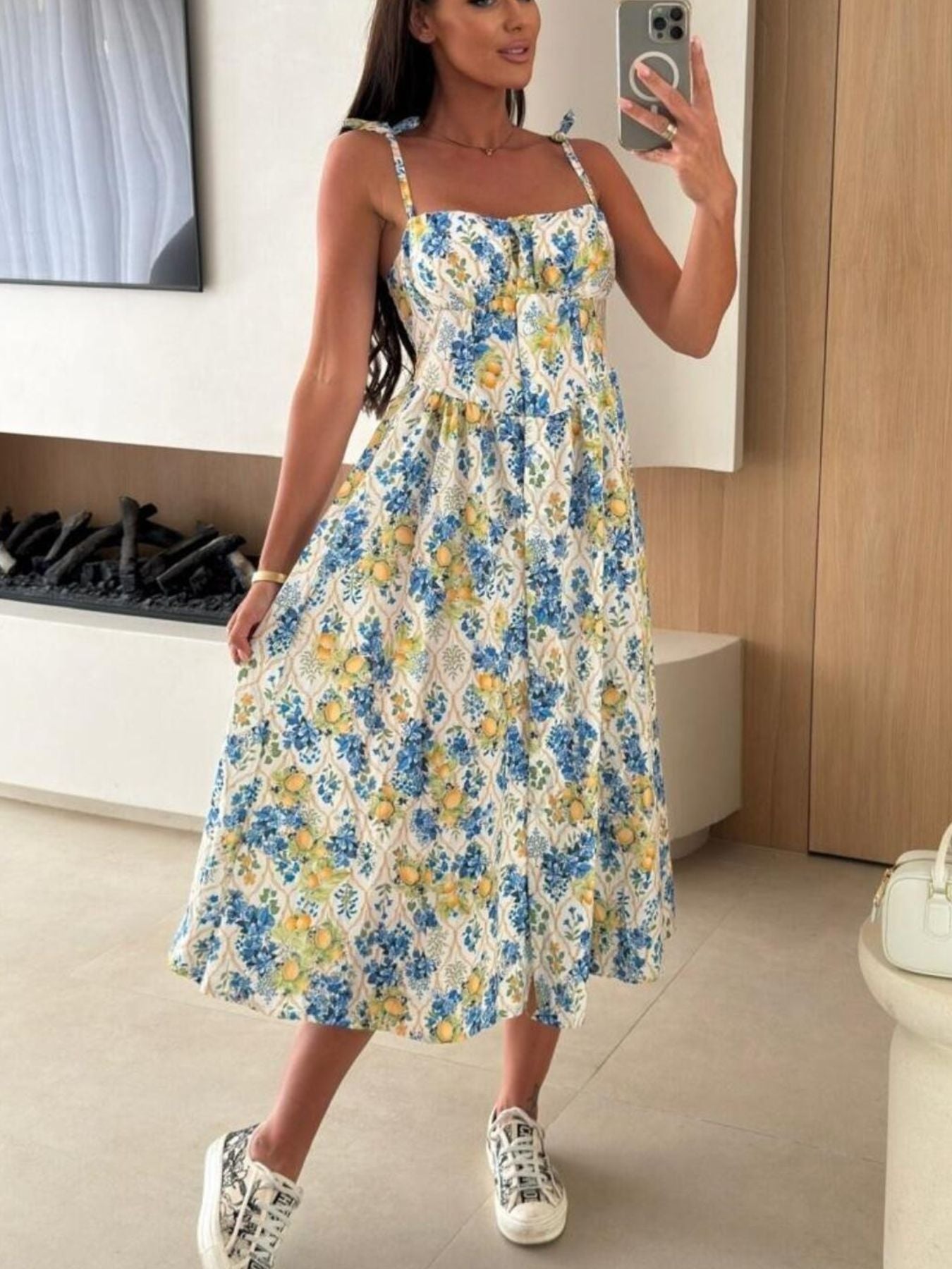 Striped Tie Shoulder Midi Dress - Be Bliss Boutique