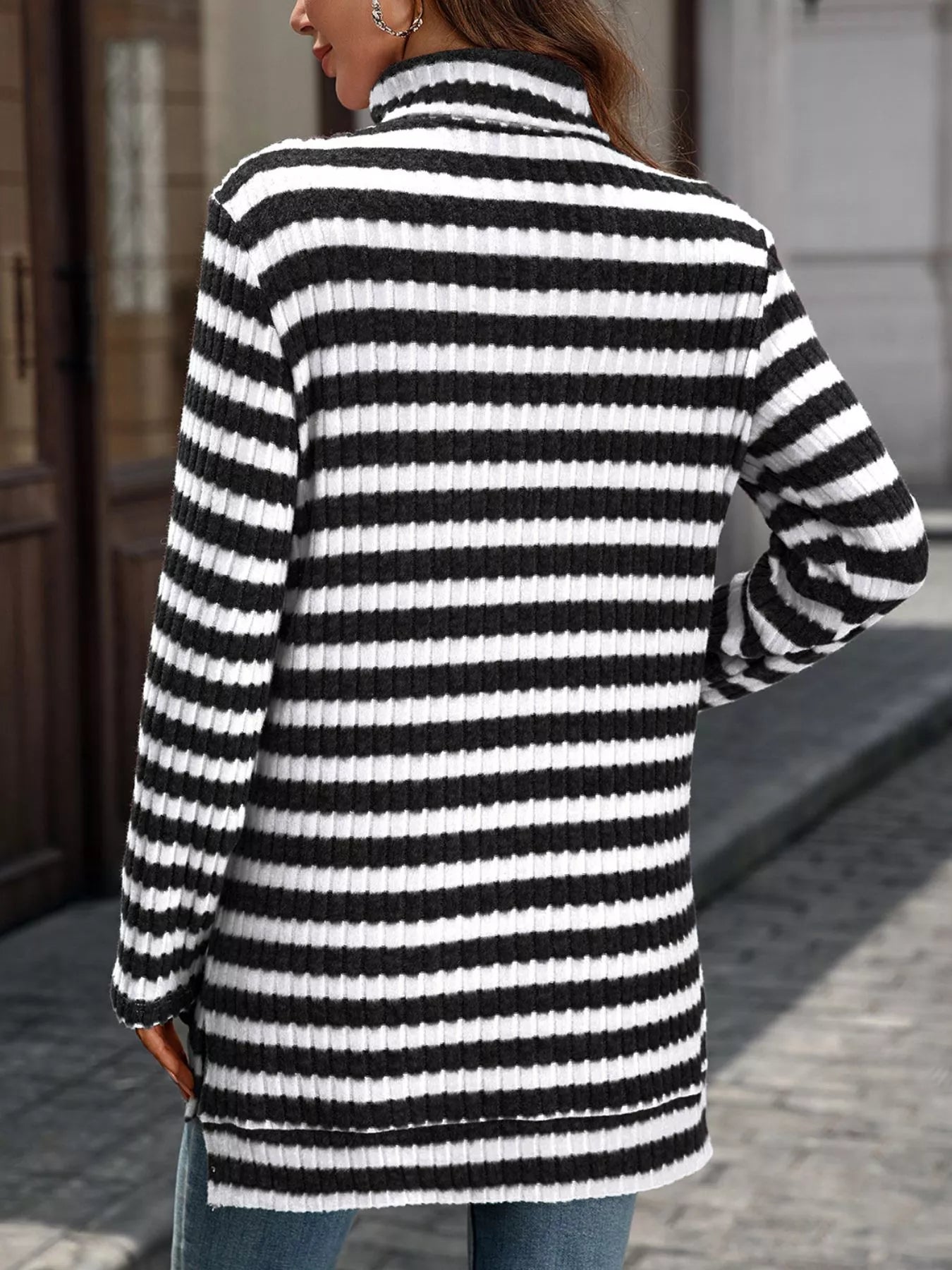 Striped Turtleneck Long Sleeve Knit Top - Be Bliss Boutique