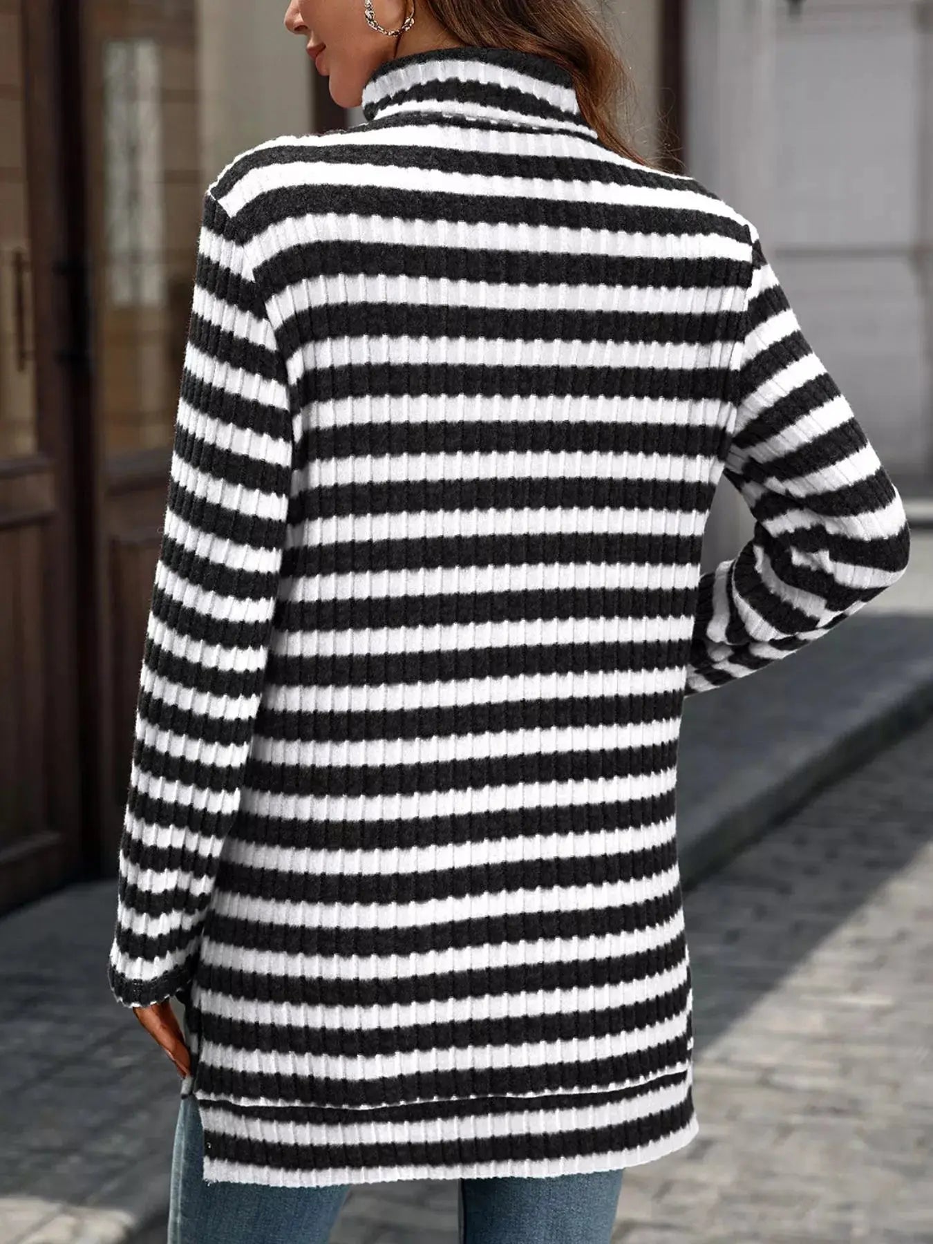 Striped Turtleneck Long Sleeve Knit Top - Be Bliss Boutique
