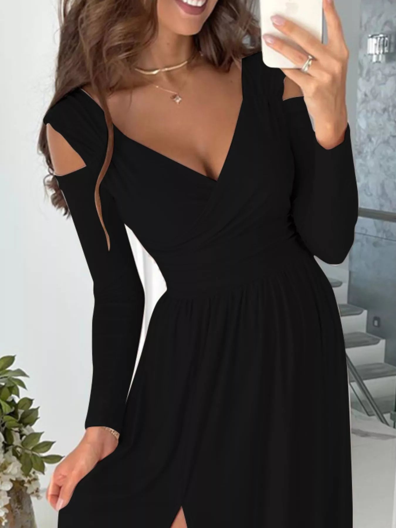 Slit Surplice Cold Shoulder Maxi Dress - Be Bliss Boutique