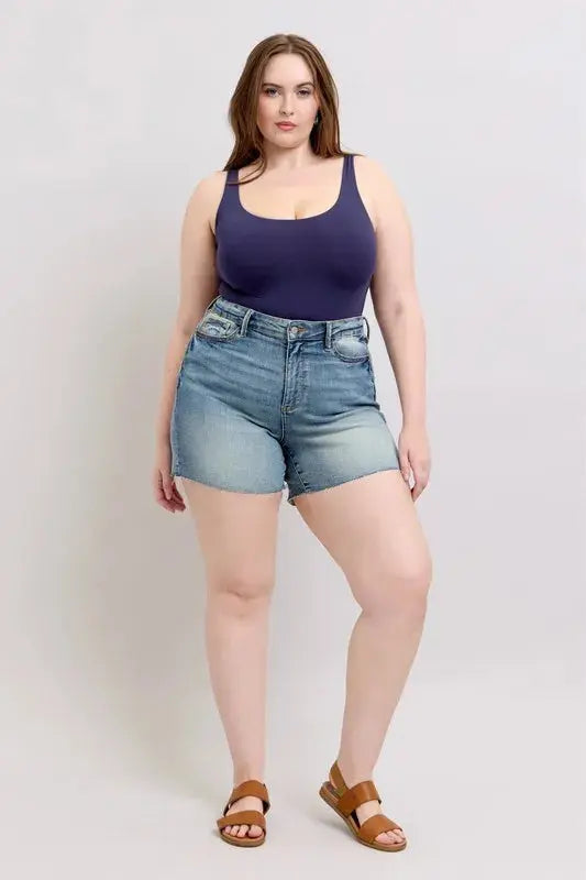Judy Blue Jeans - Plus Size High Waist Star Seam Detail Denim Shorts - Be Bliss Boutique
