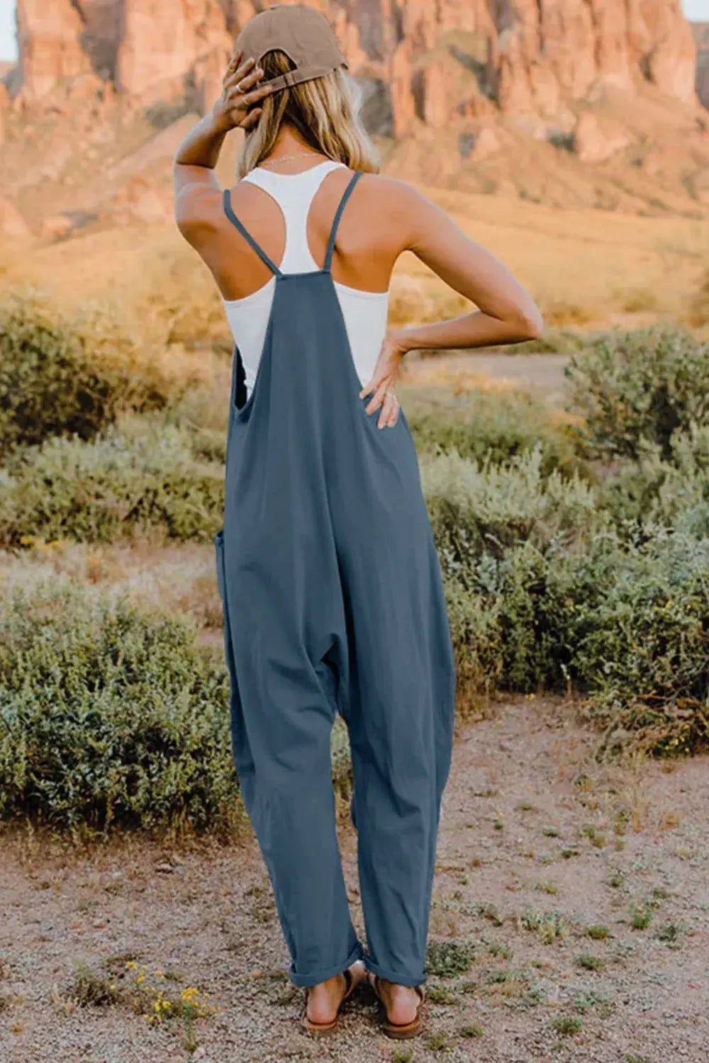 Double Take Full Size V-Neck Sleeveless Jumpsuit with Pockets - Be Bliss Boutique