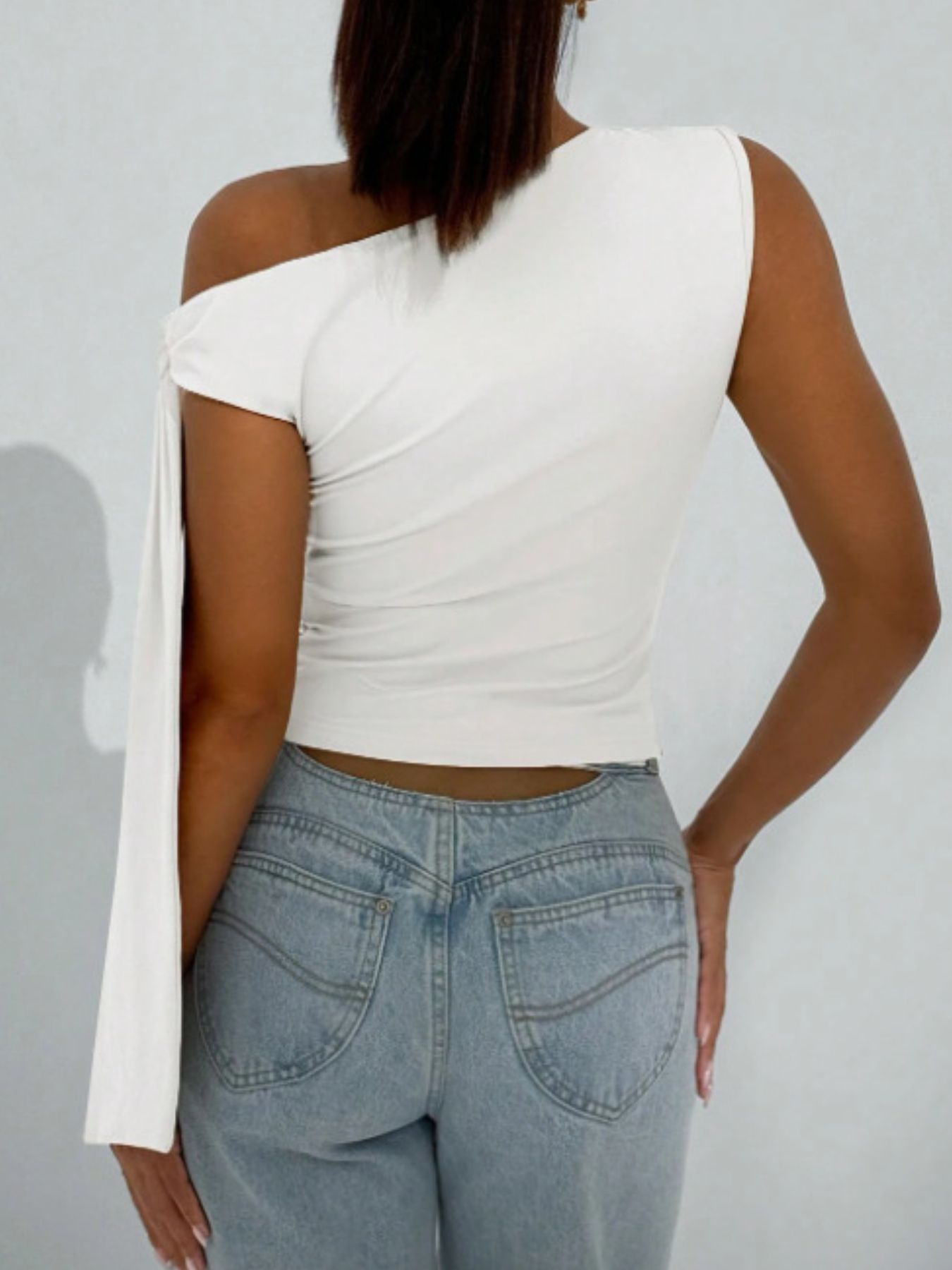 Tie Detail One Shoulder Top - Be Bliss Boutique
