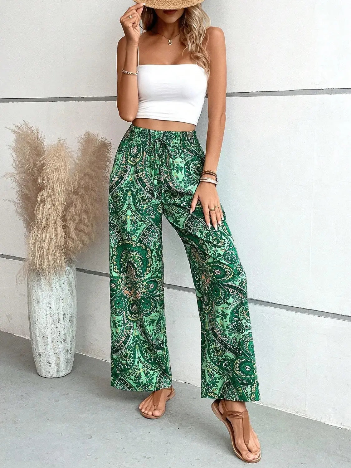 Printed Wide Leg Pants - Be Bliss Boutique