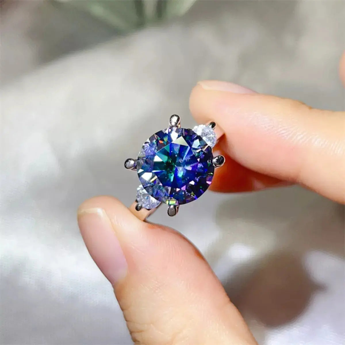 925 Sterling Silver Sapphire Blue 5 Carat Moissanite Ring - Be Bliss Boutique