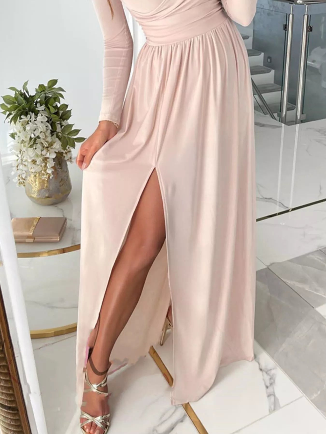 Slit Surplice Cold Shoulder Maxi Dress - Be Bliss Boutique