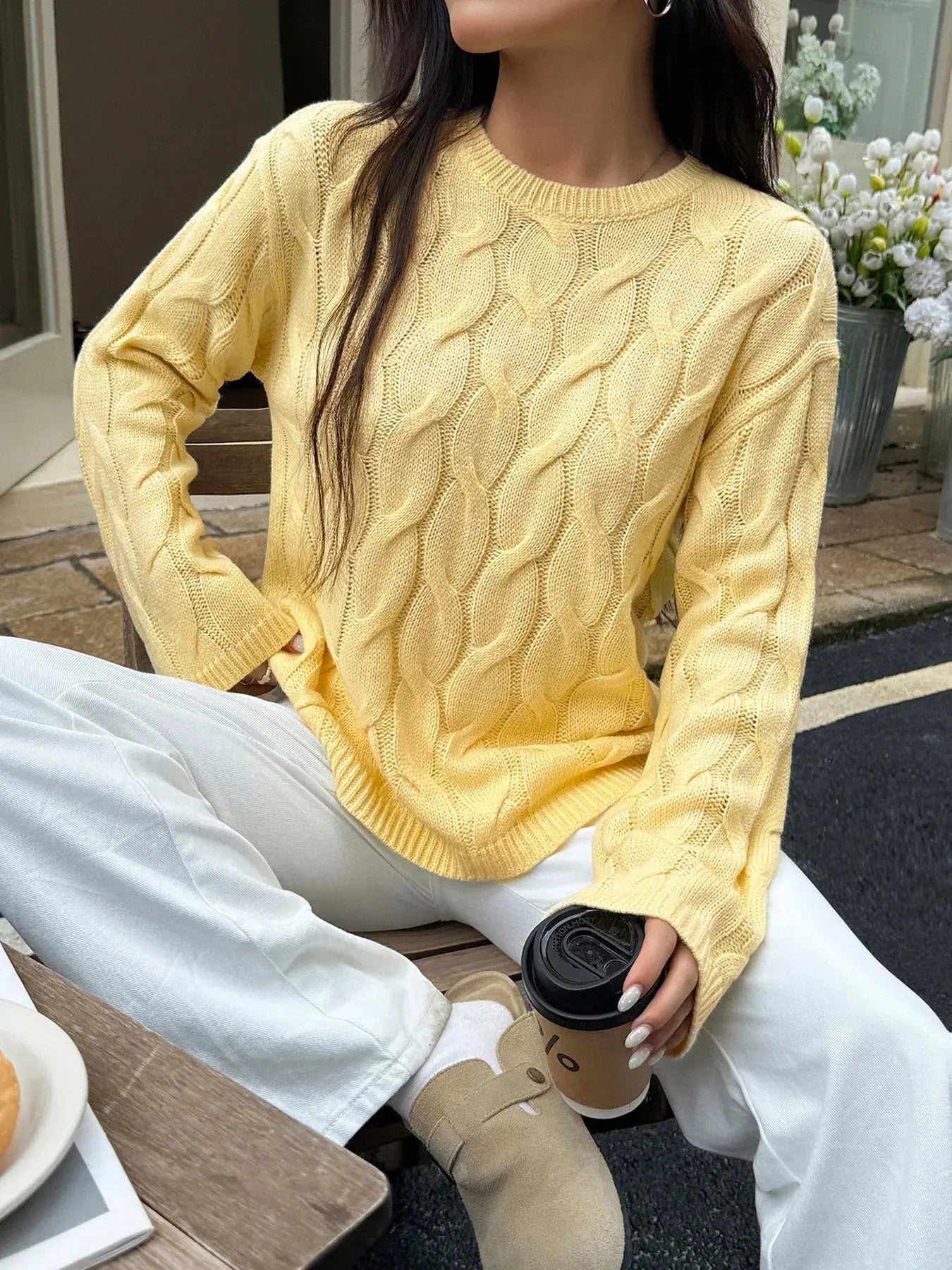 Long Sleeve Cable Knit Sweater - Be Bliss Boutique