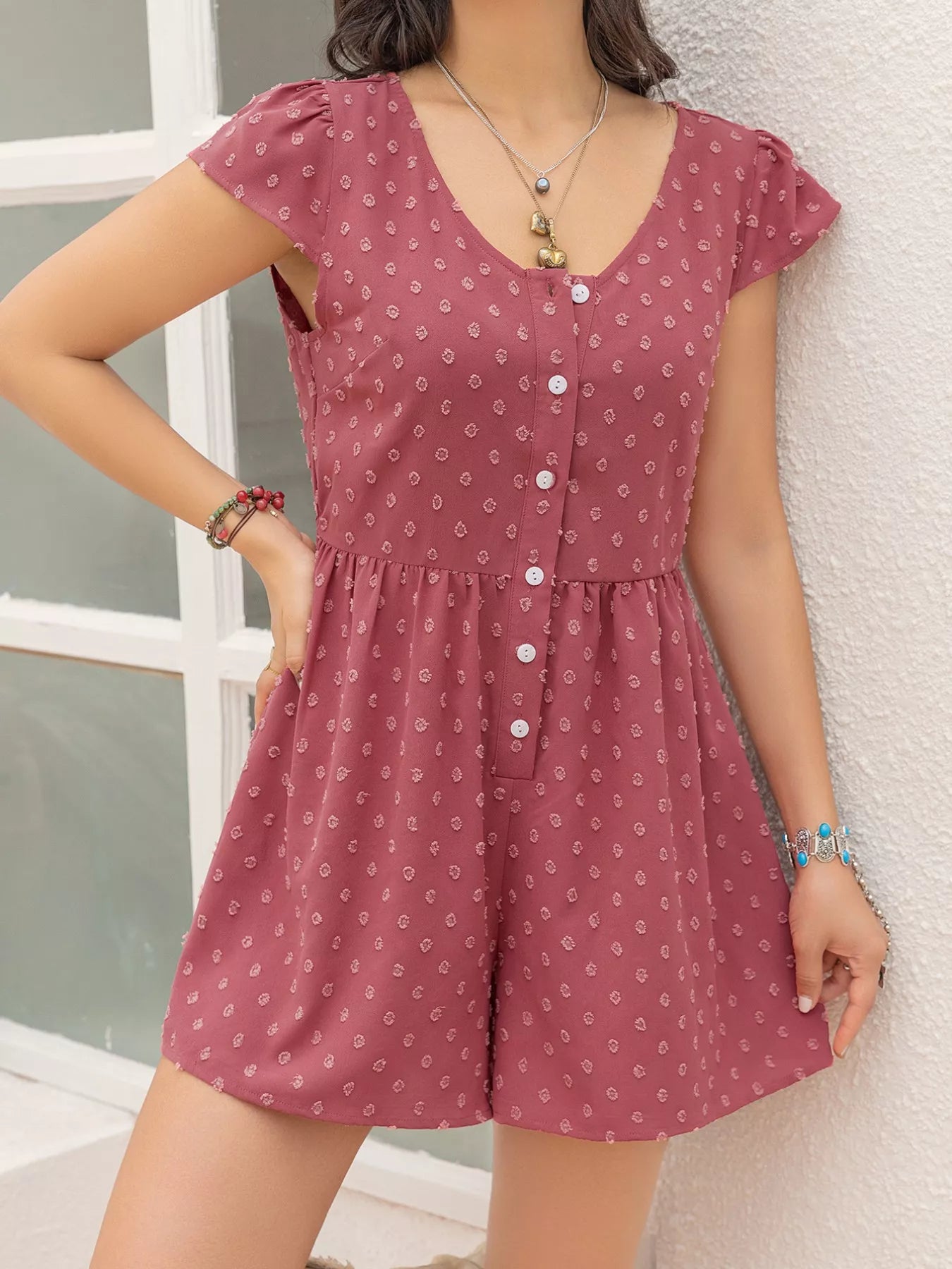 Swiss Dot Cap Sleeve Romper - Be Bliss Boutique