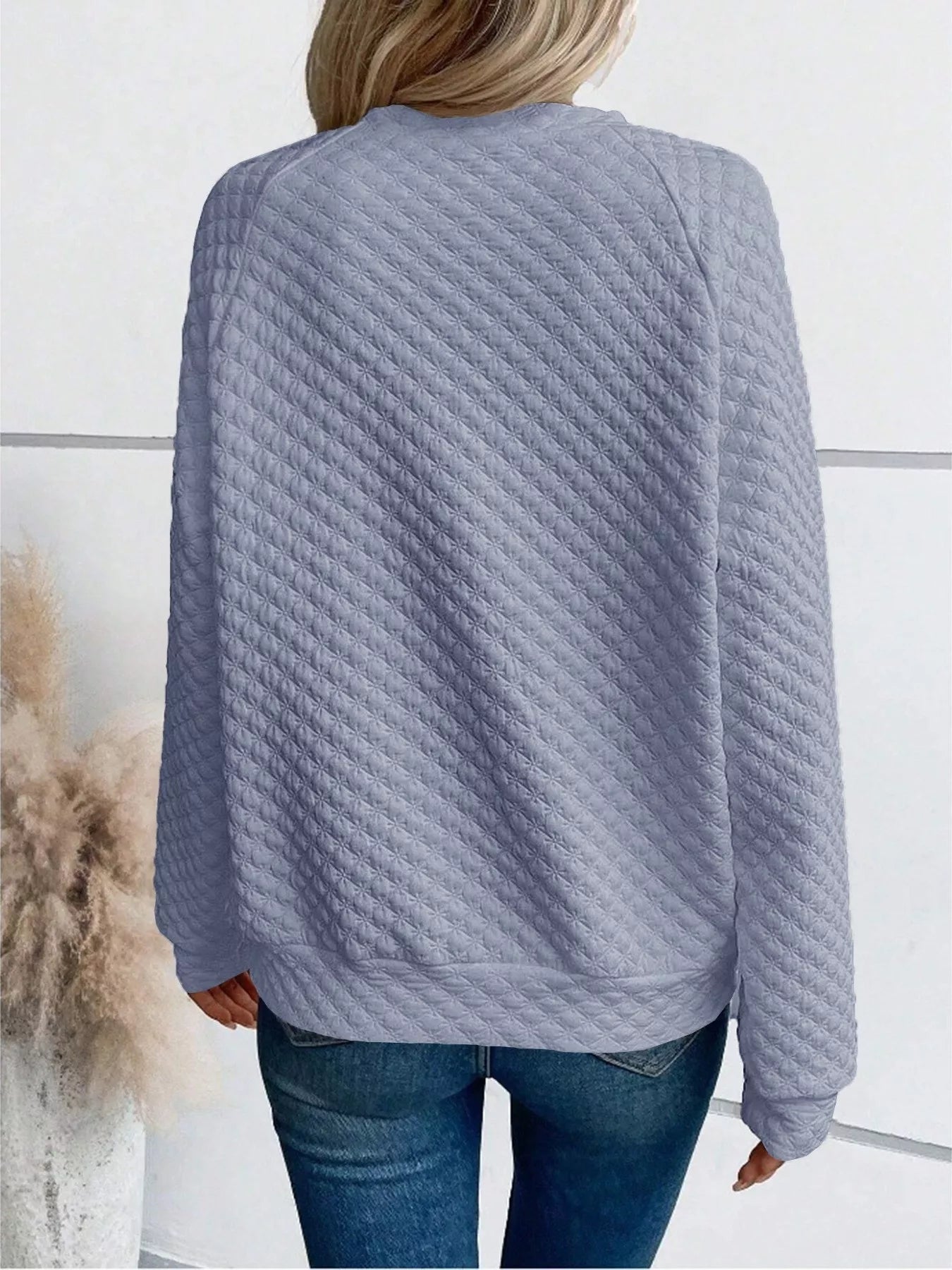 Notched Raglan Sleeve Sweatshirt -  Be Bliss Boutique