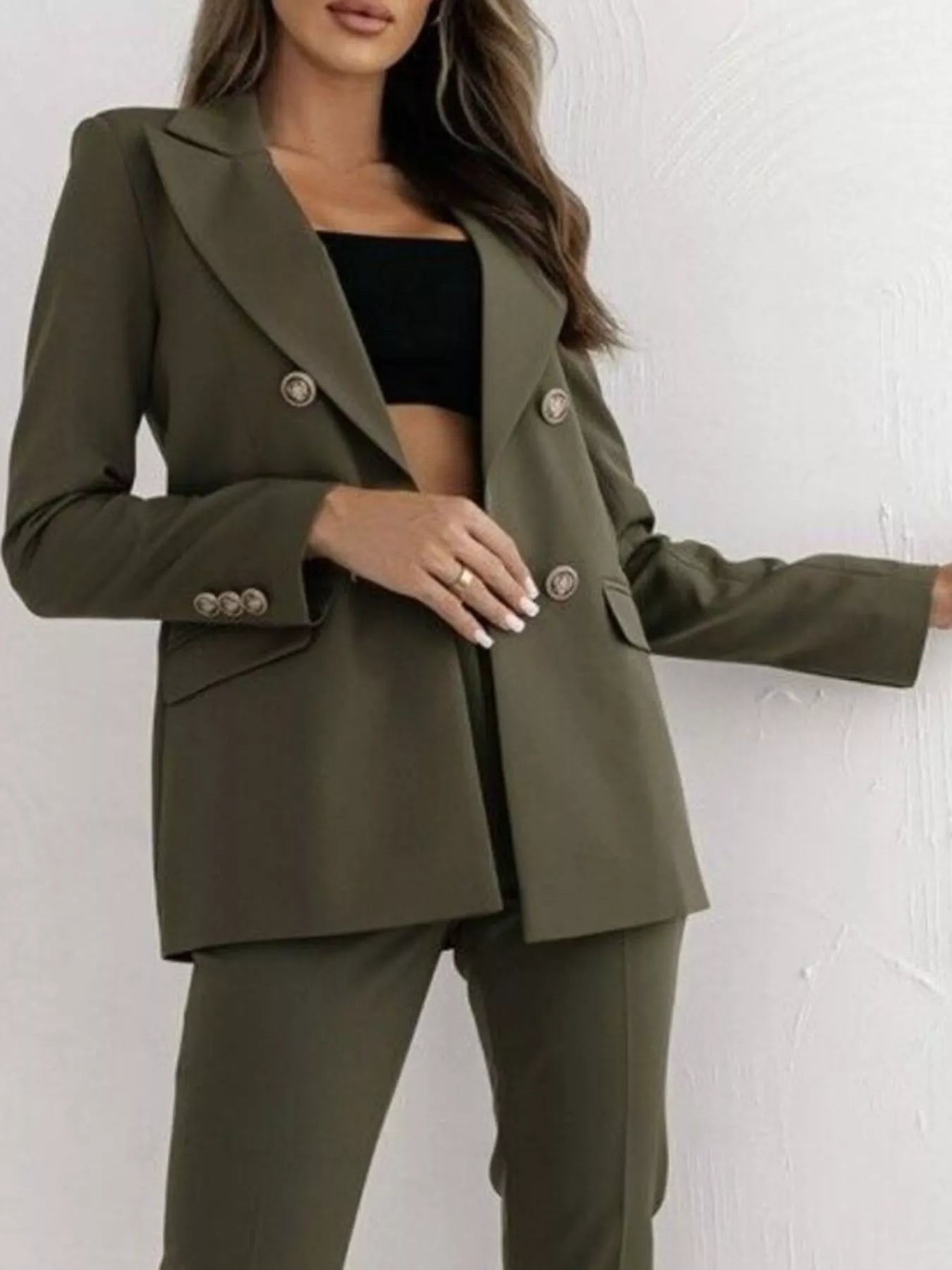 Double-Breasted Lapel Collar Blazer -  Be Bliss Boutique