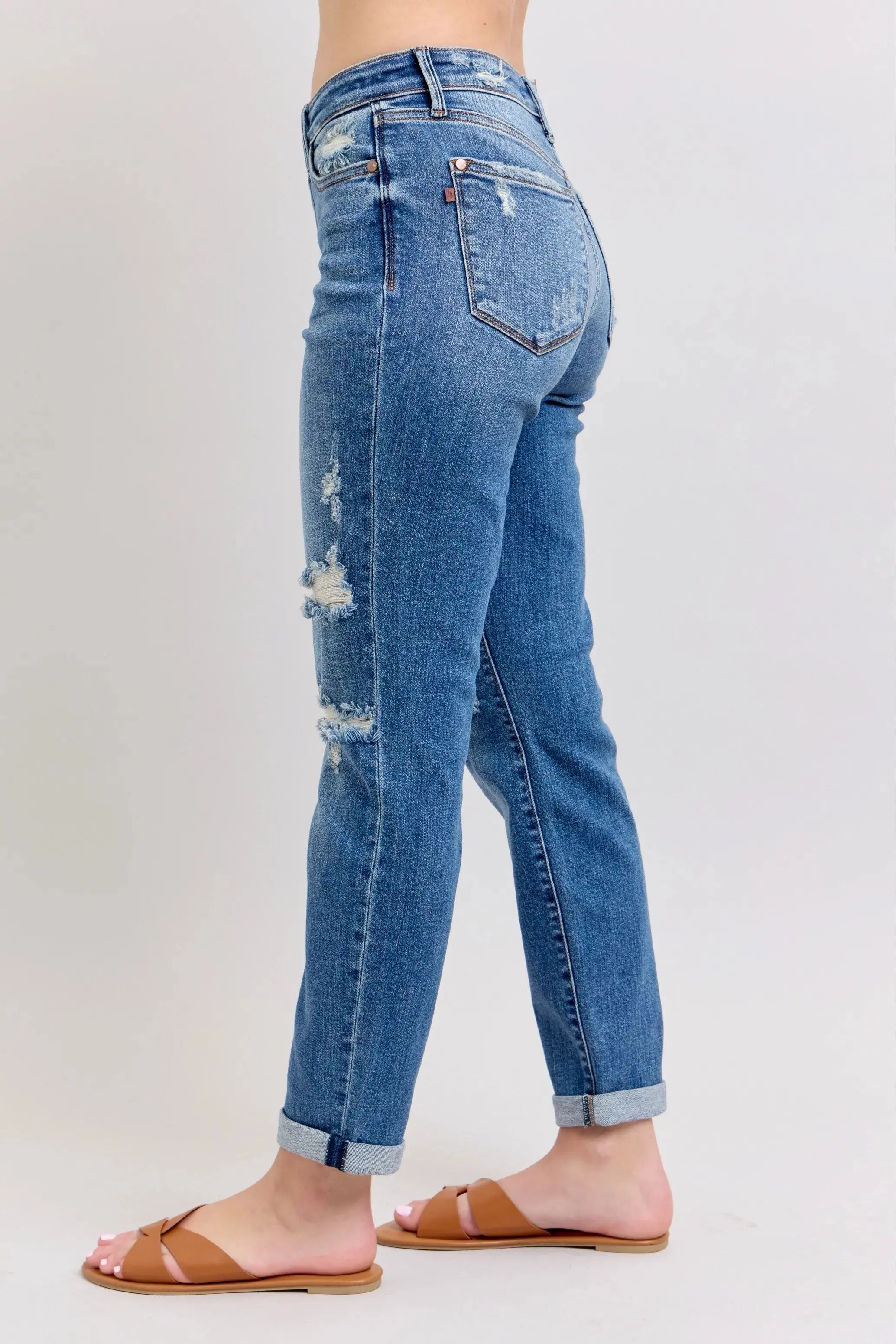 Full Size Mr Vintage Wash Boyfriend Fit w/ Destroy Judy Blue Jeans - Be Bliss Boutique