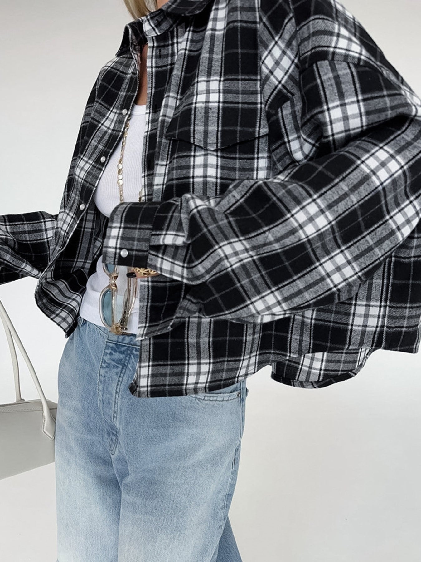 Black Oversized Plaid Button Up Shirt - Be Bliss Boutique