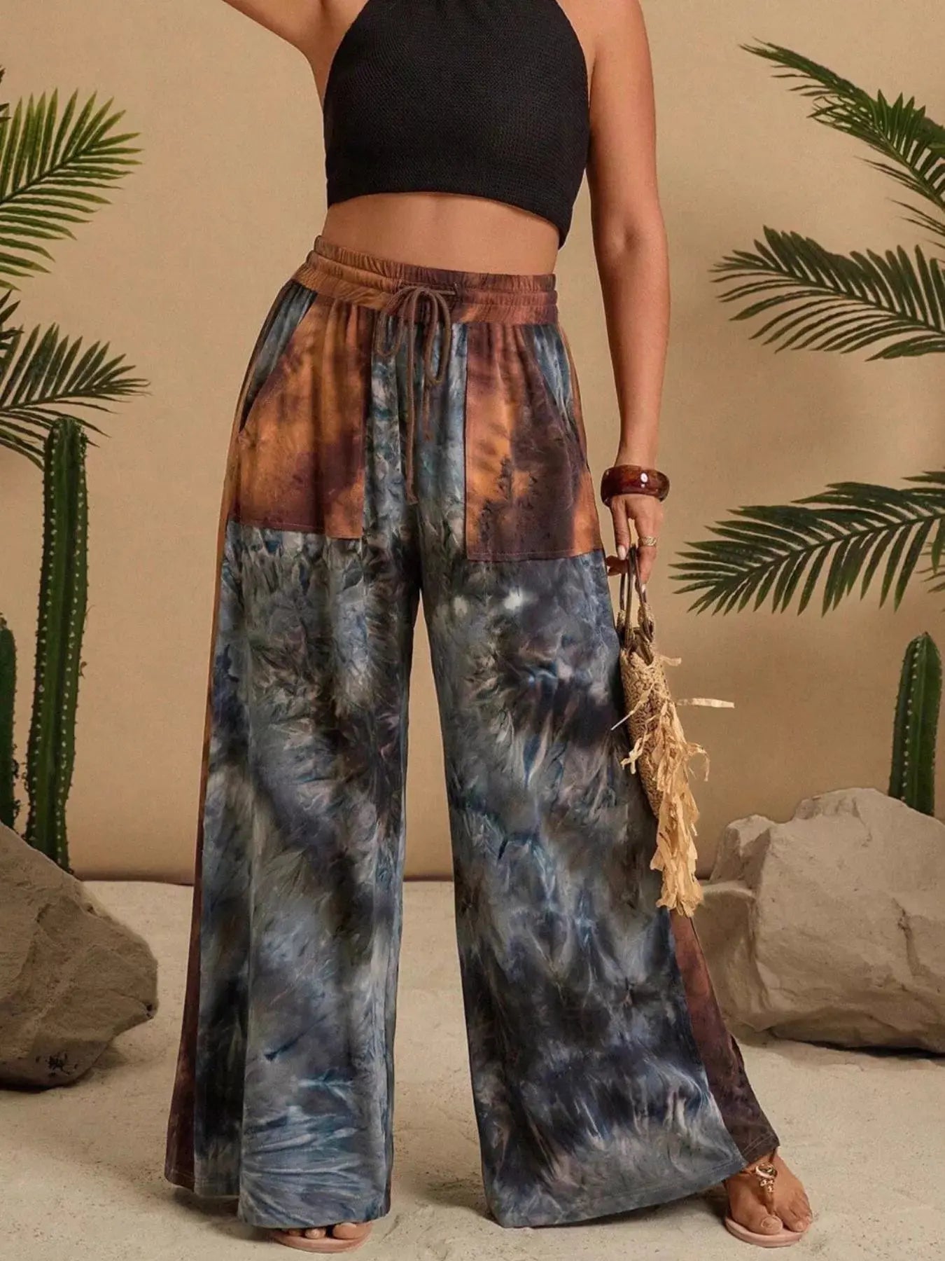 Full Size Tie-Dye Wide Leg Casual Pants - Be Bliss Boutique