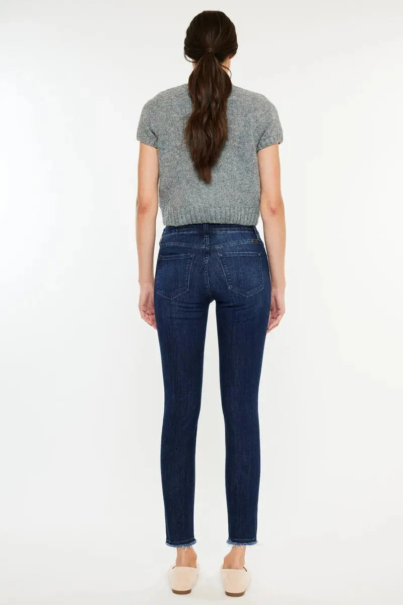 Kancan High-Rise Slim Fit Cropped Raw Hem Jeans - Be Bliss Boutique