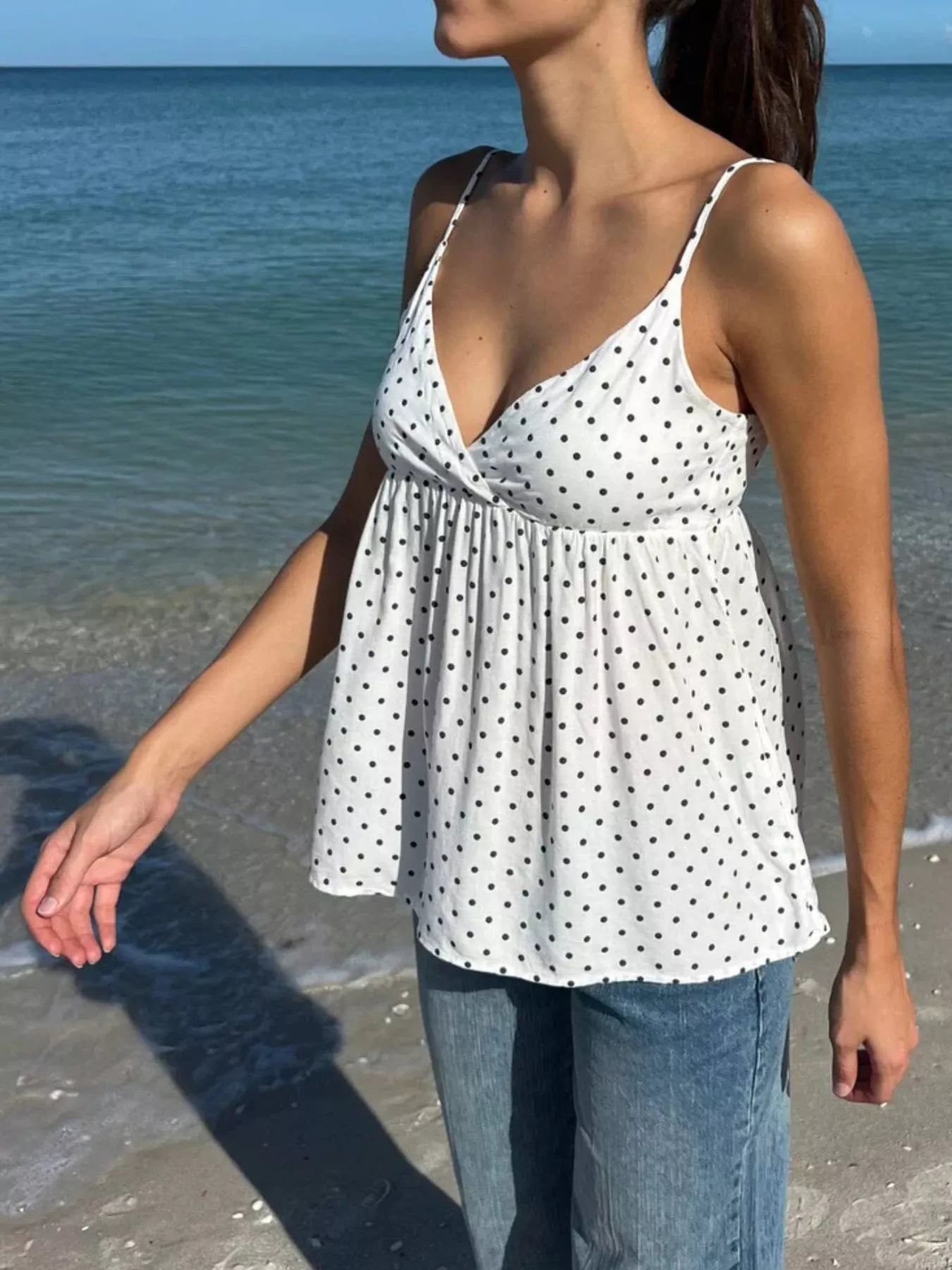 Polka Dot Flowy V Neck Cami Top - Be Bliss Boutique