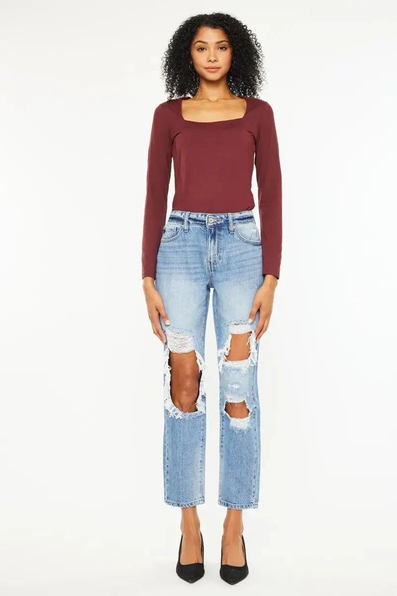 High Rise Distressed Kancan Boyfriend Jeans - Be Bliss Boutique
