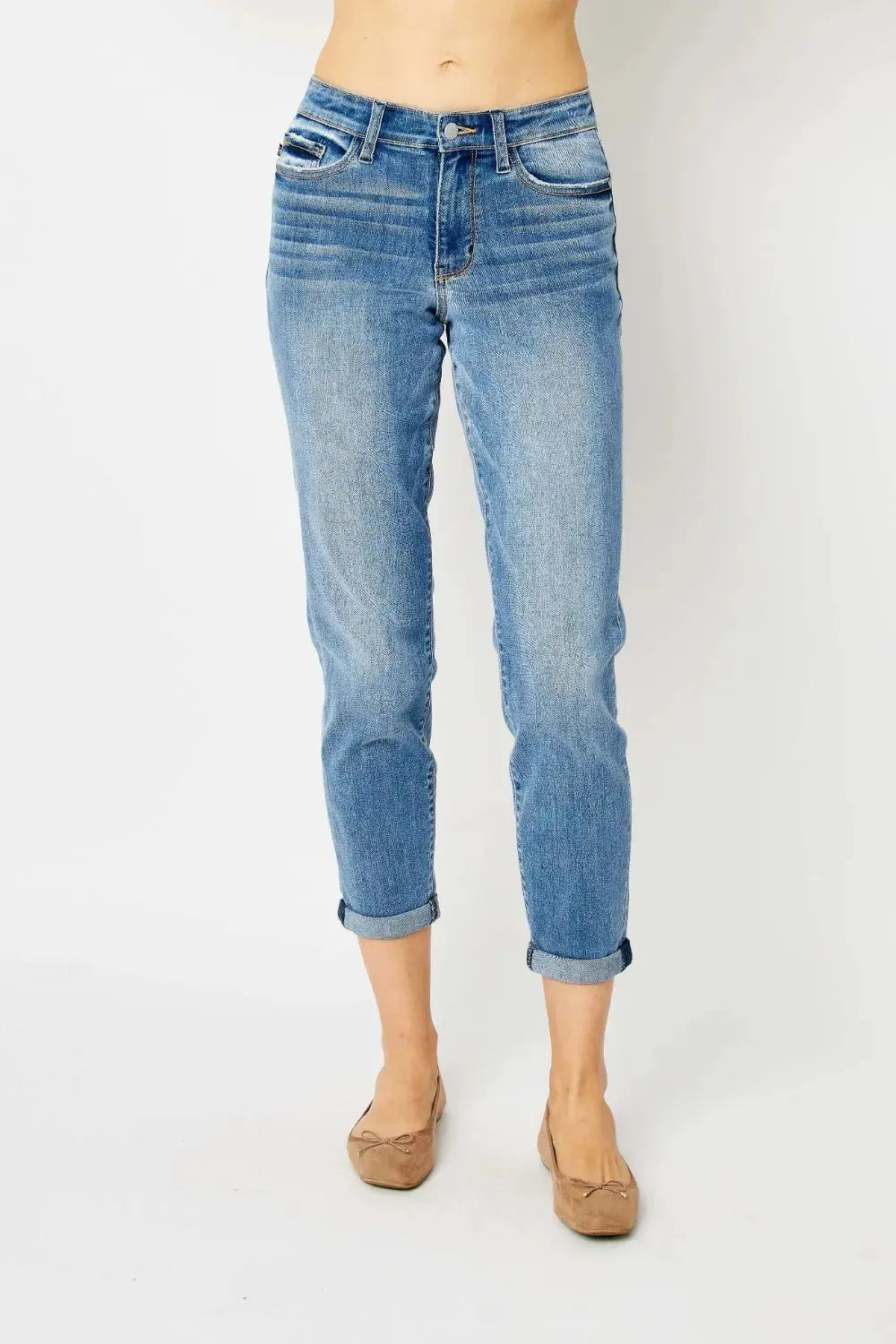 Full Size/Plus Size Cuffed Hem Slim Judy Blue Jeans - Be Bliss Boutique