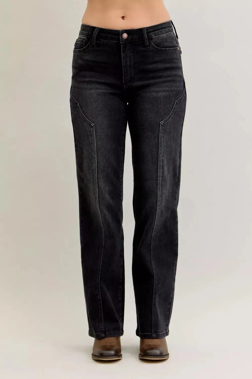 Judy Blue Jeans - Mid Rise Straight Western Seam Detail Jeans - Be Bliss Boutique