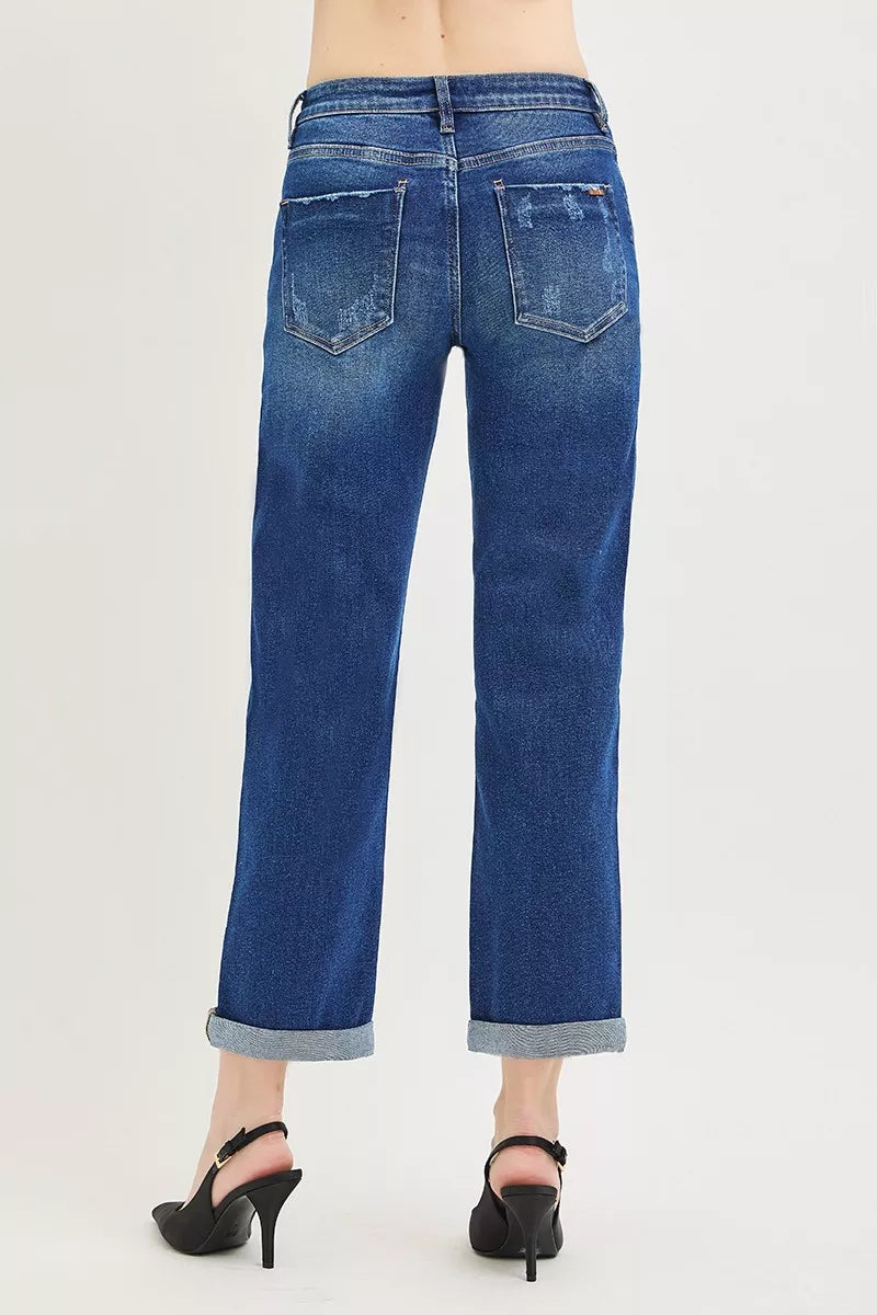 RISEN Slouchy Cropped Boyfriend Jeans with Cuffed Hem - Be Bliss Boutique