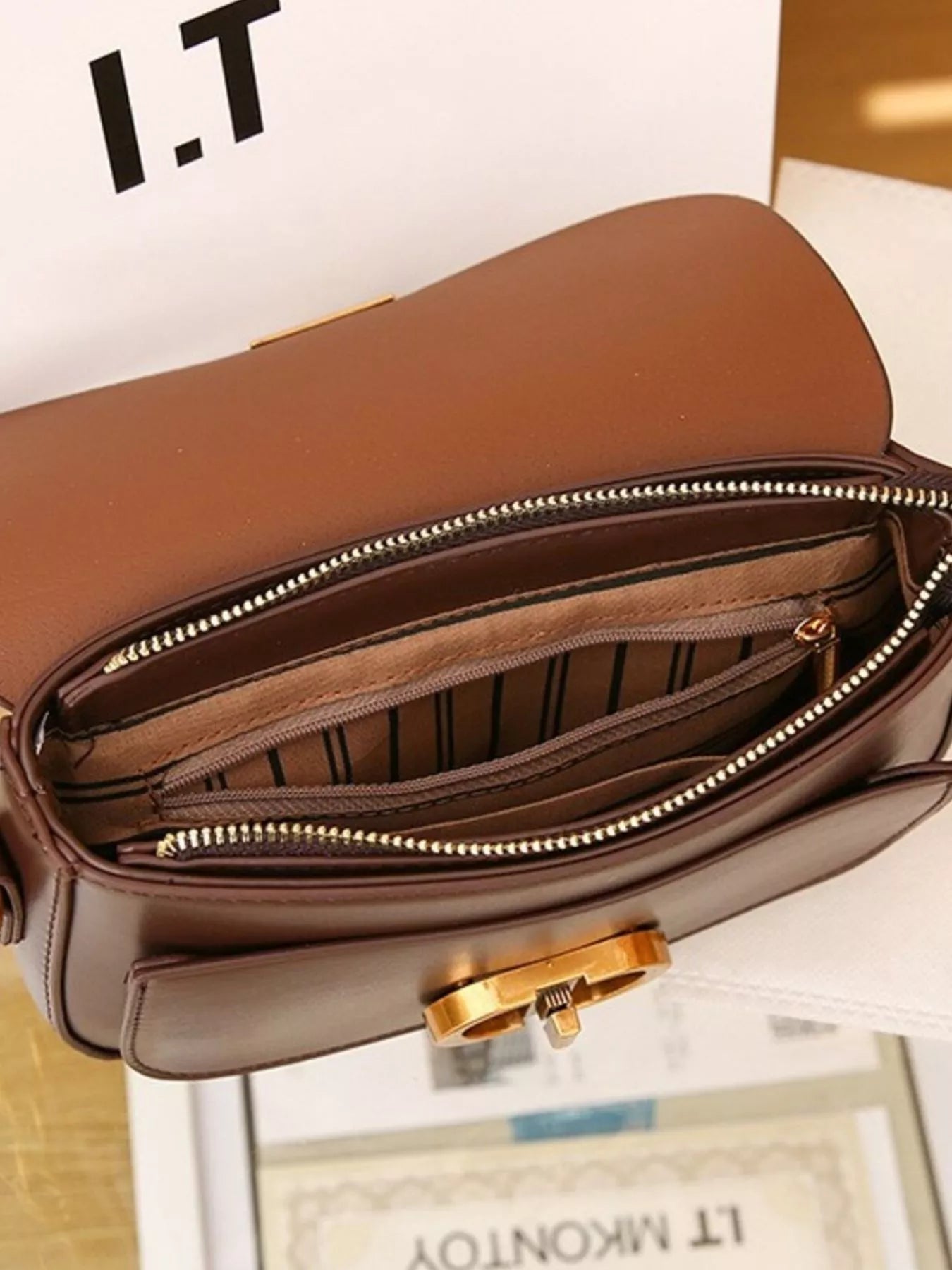Classic Gold Lock Leather Flap Shoulder Bag - Be Bliss Boutique