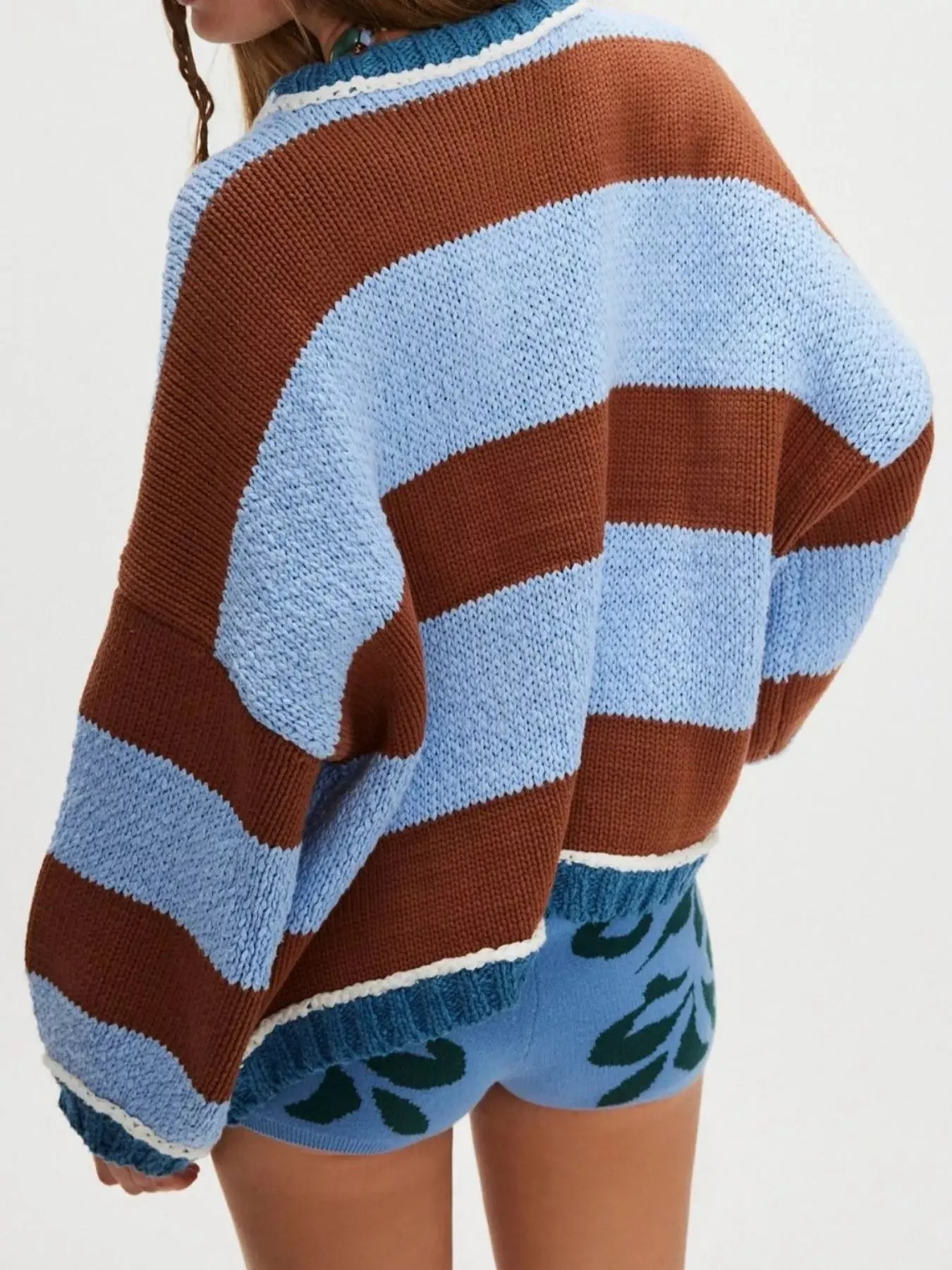 Color Block Oversized Round Neck Sweater - Be Bliss Boutique