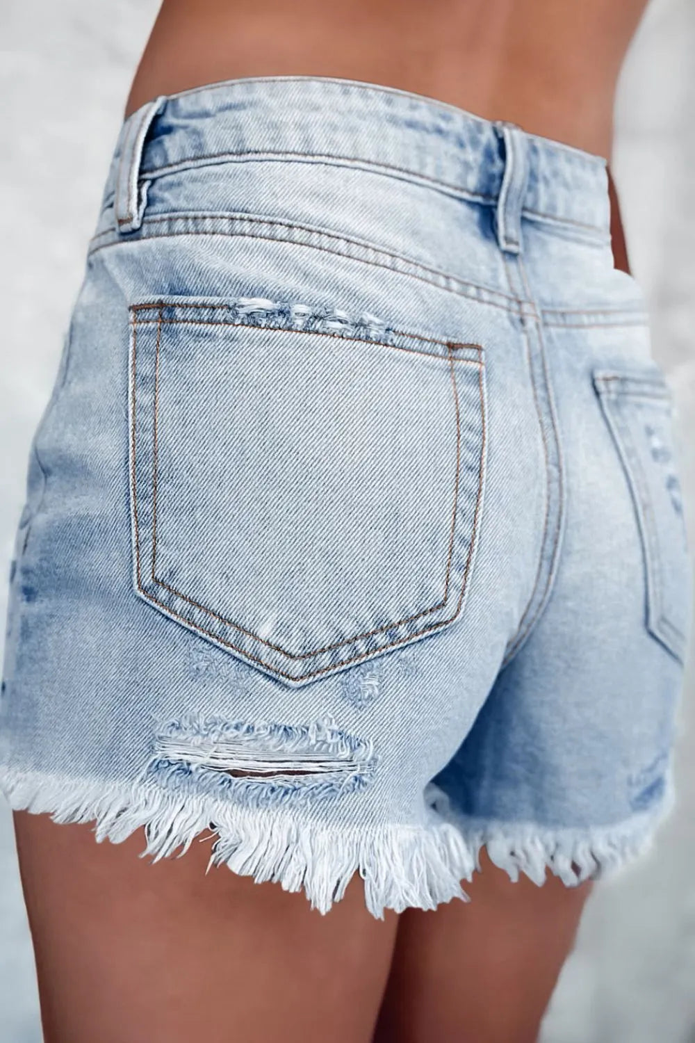 Distressed Raw Hem High Waist Denim Shorts - Be Bliss Boutique