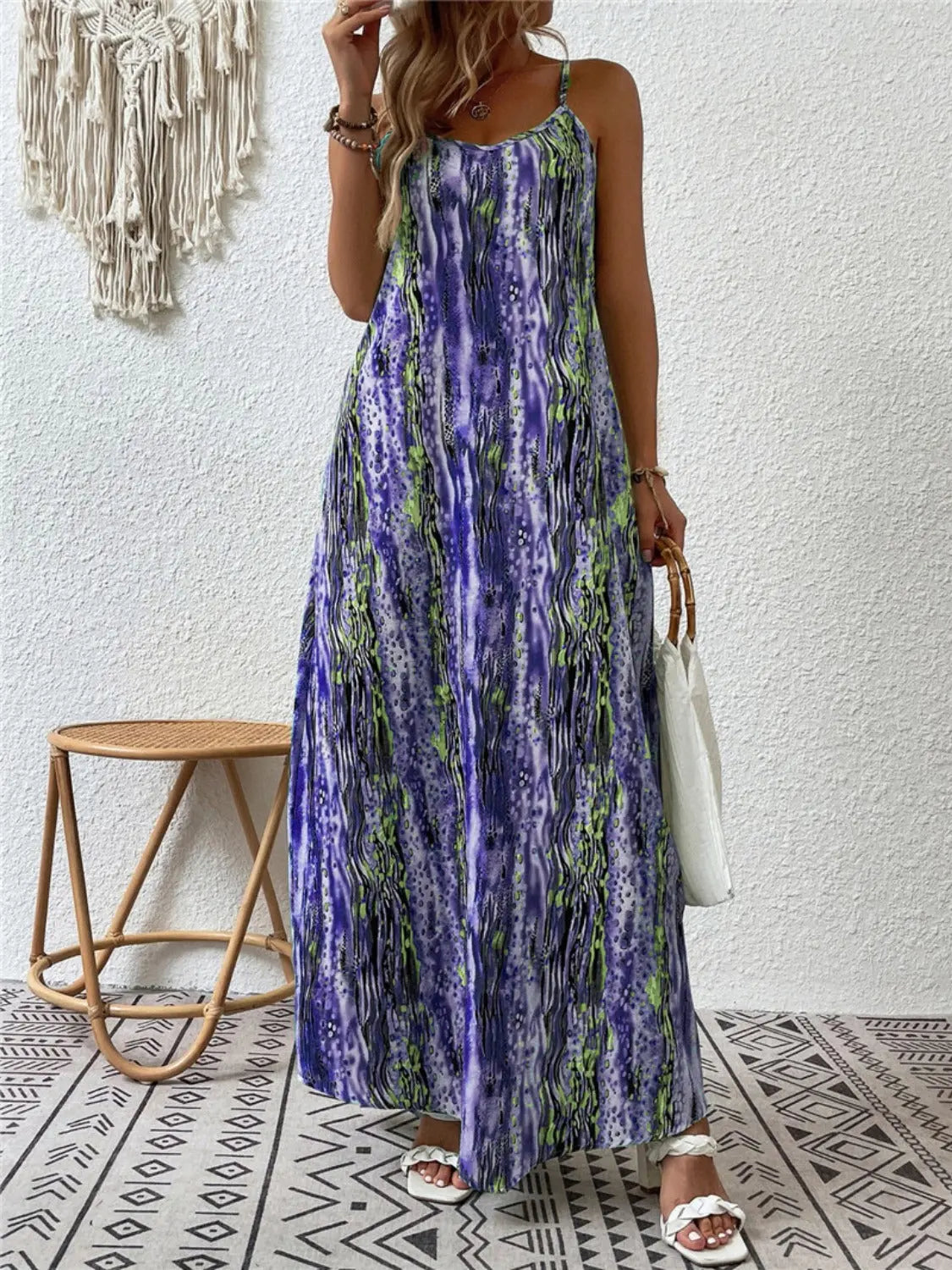 Full Size Printed Scoop Neck Maxi Cami Dress - Be Bliss Boutique
