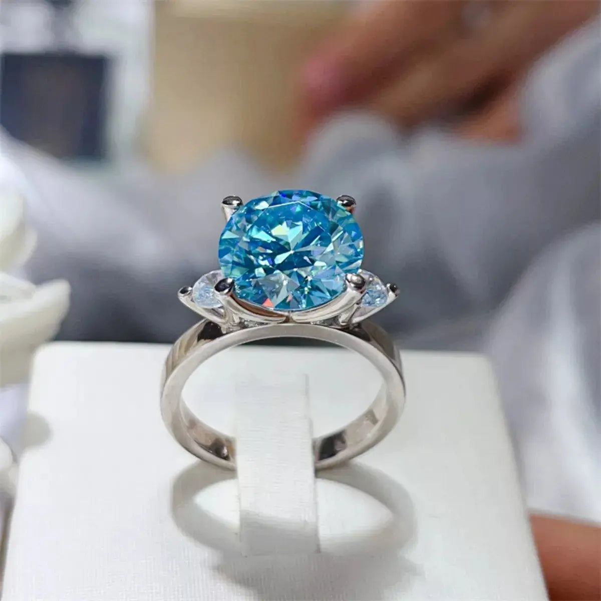 925 Sterling Silver Blue 5 Carat Moissanite Ring - Be Bliss Boutique