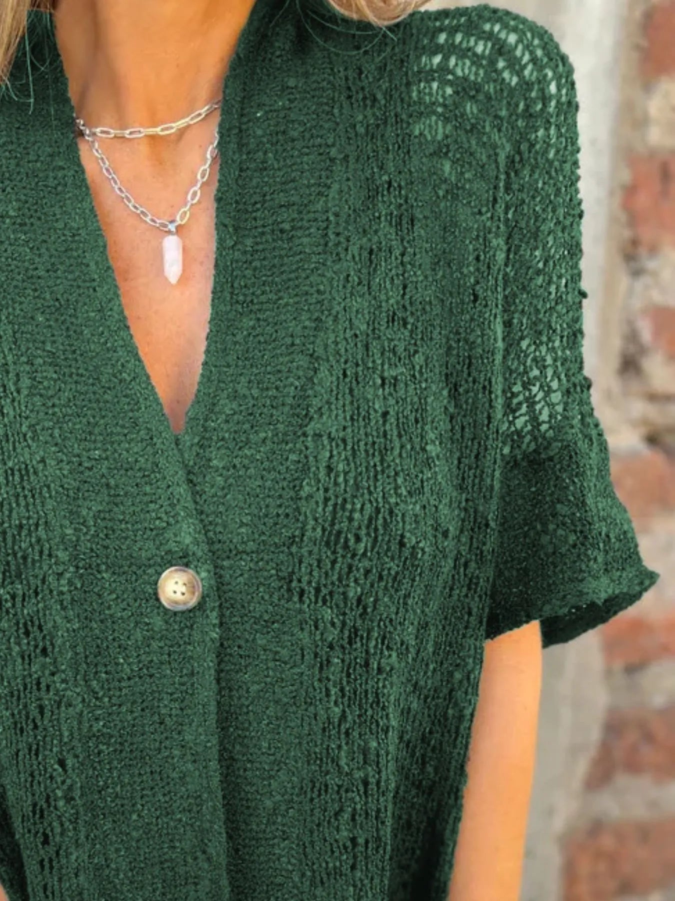 Full Size Knit Openwork One Button Cardigan - Be Bliss Boutique