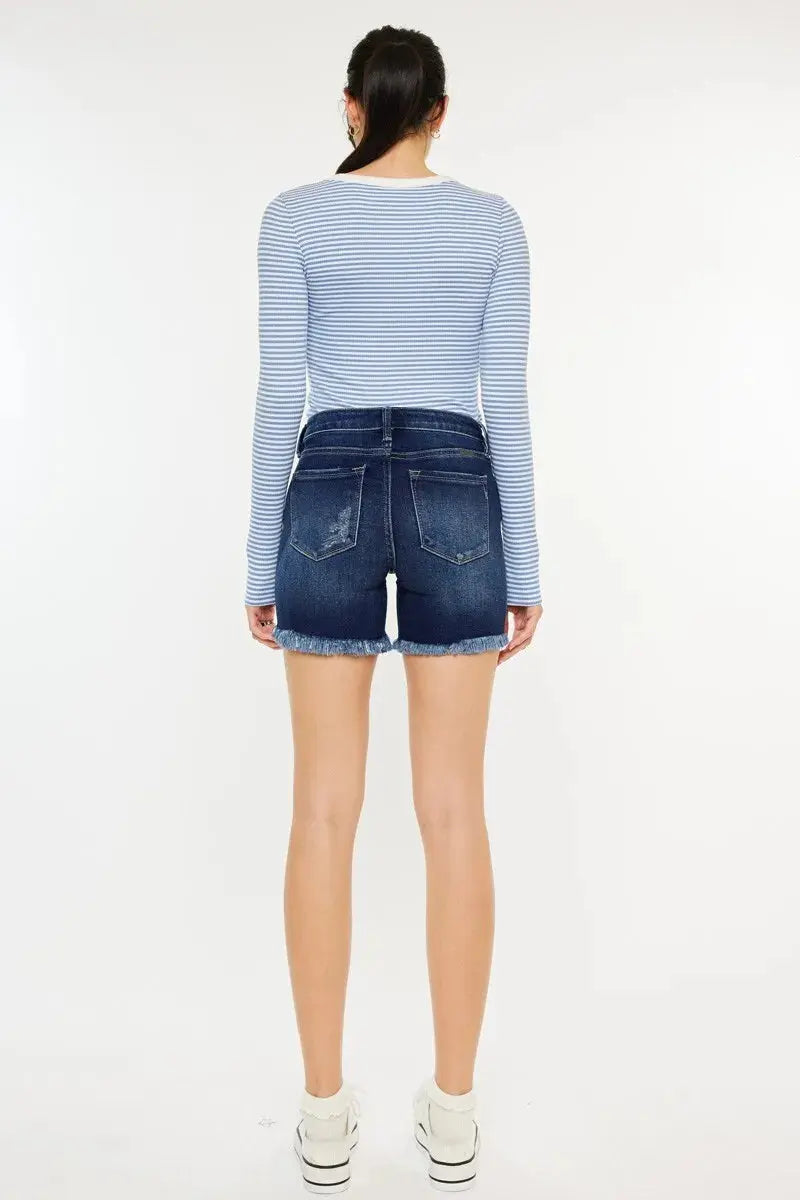 Mid Rise Button Fly Kancan Denim Shorts - Be Bliss Boutique