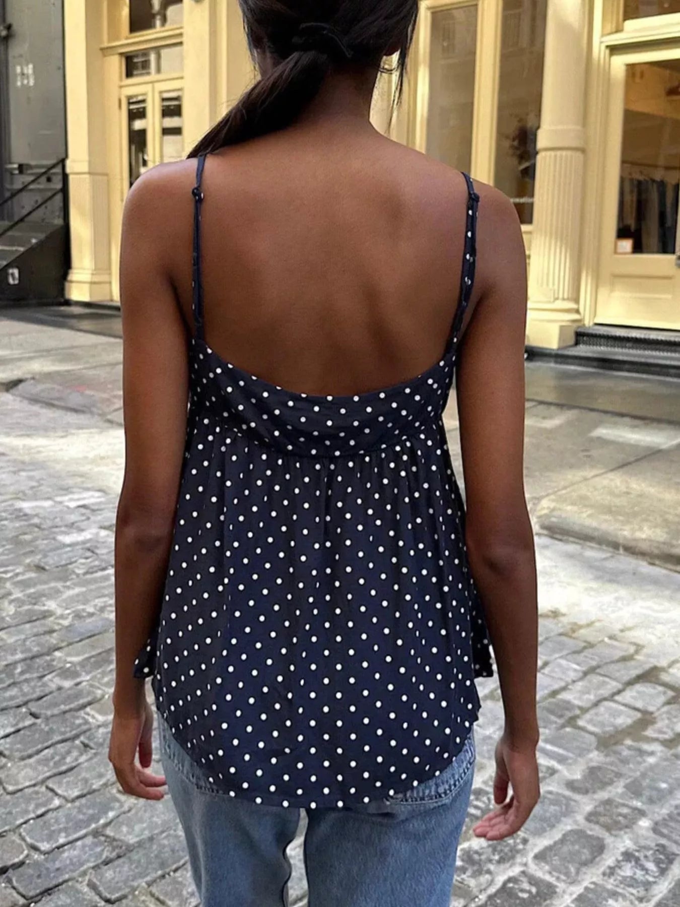 Polka Dot Flowy V Neck Cami Top - Be Bliss Boutique