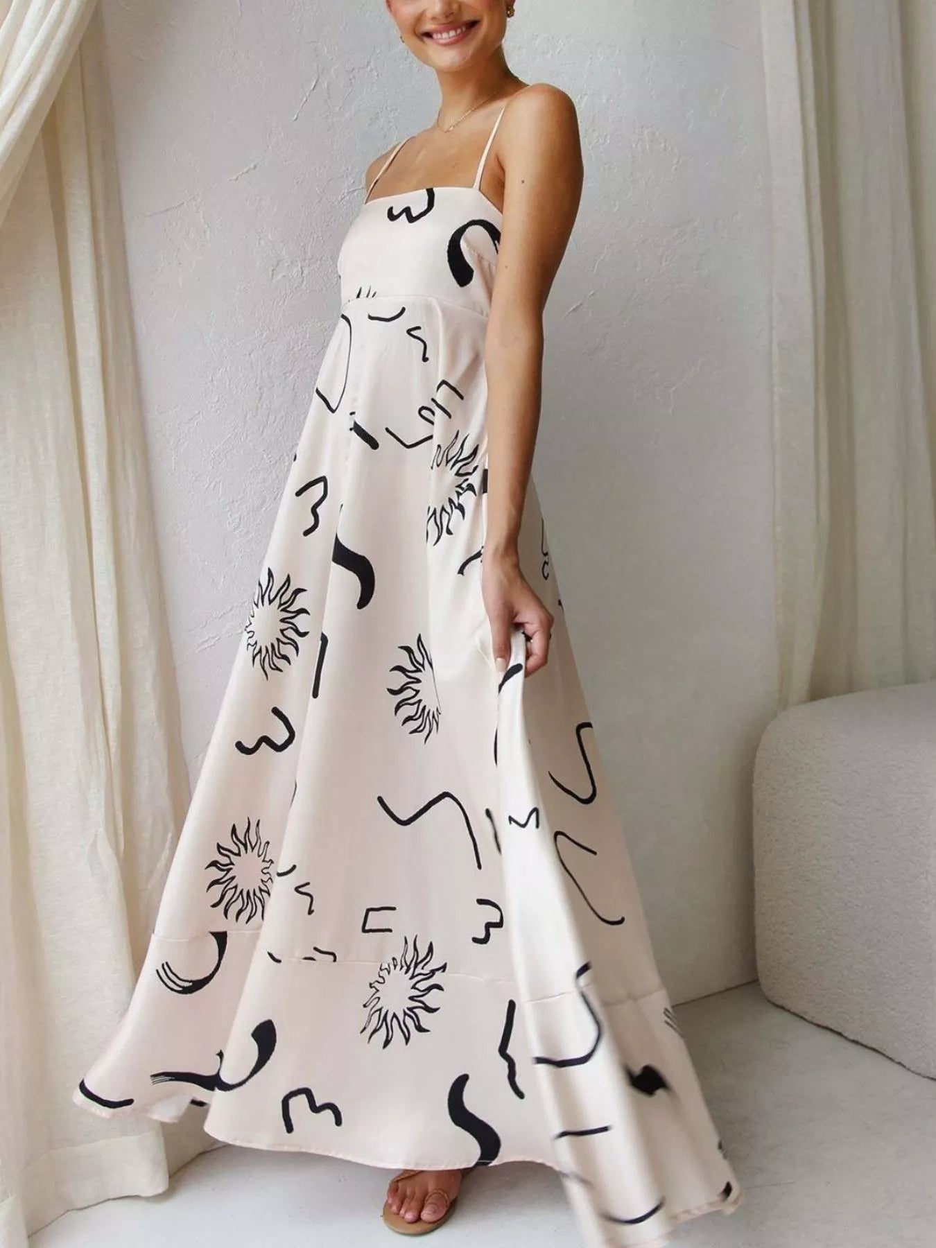 Printed Spaghetti Strap Maxi Dress - Be Bliss Boutique
