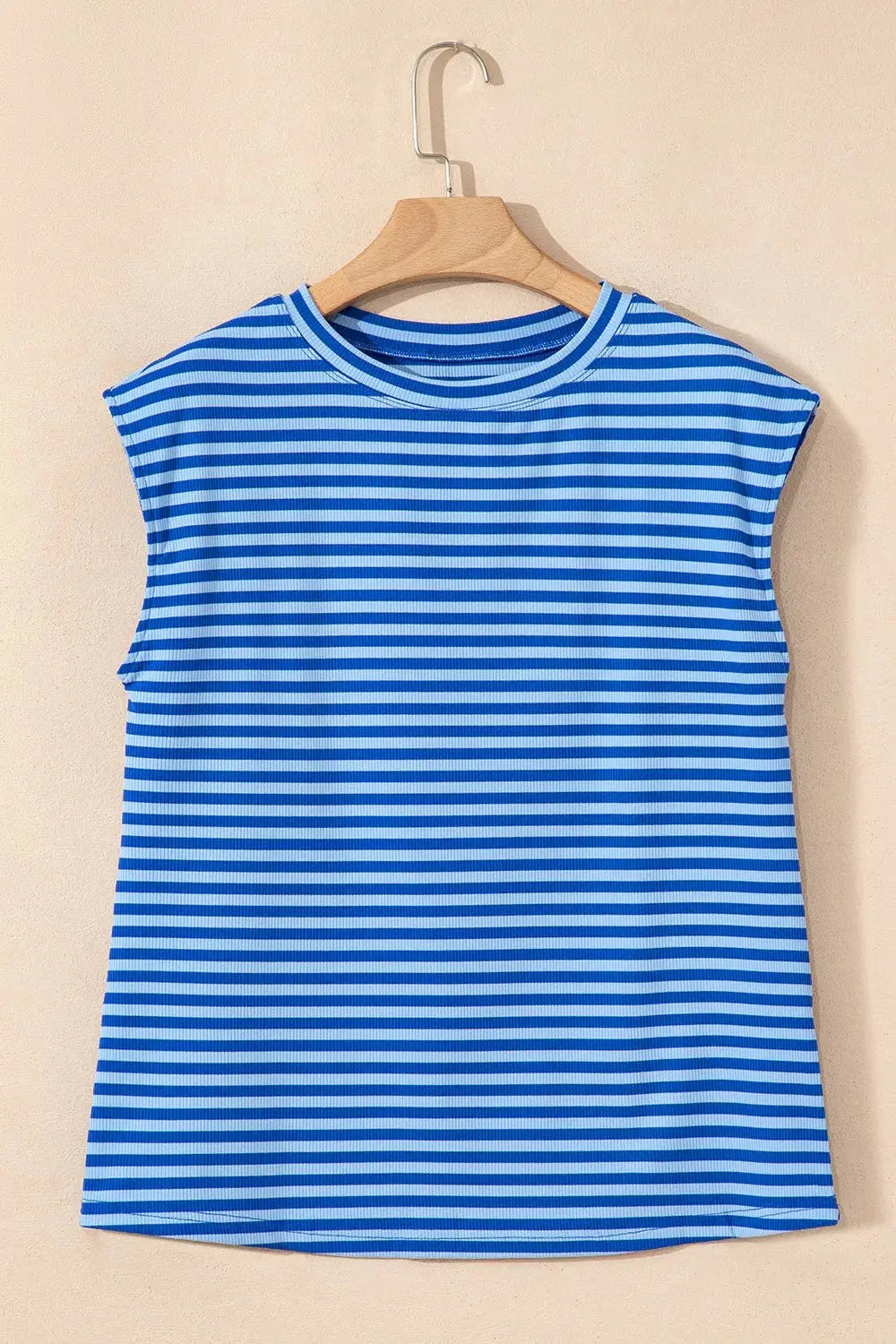 Striped Round Neck Cap Sleeve Slim Fit T Shirt - Be Bliss Boutique